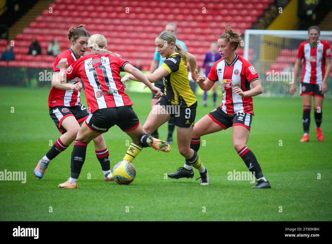 Watford, Regno Unito. 19 novembre 2023. Watford, Inghilterra, 19 novembre 2023 Carly Johns (9 Watford) in azione durante la partita del Barclays fa Womens Championship tra Watford e Sheffield United a Vicarage Road a Watford, Inghilterra (Will Hope/SPP) credito: SPP Sport Press Photo. /Alamy Live News Foto Stock