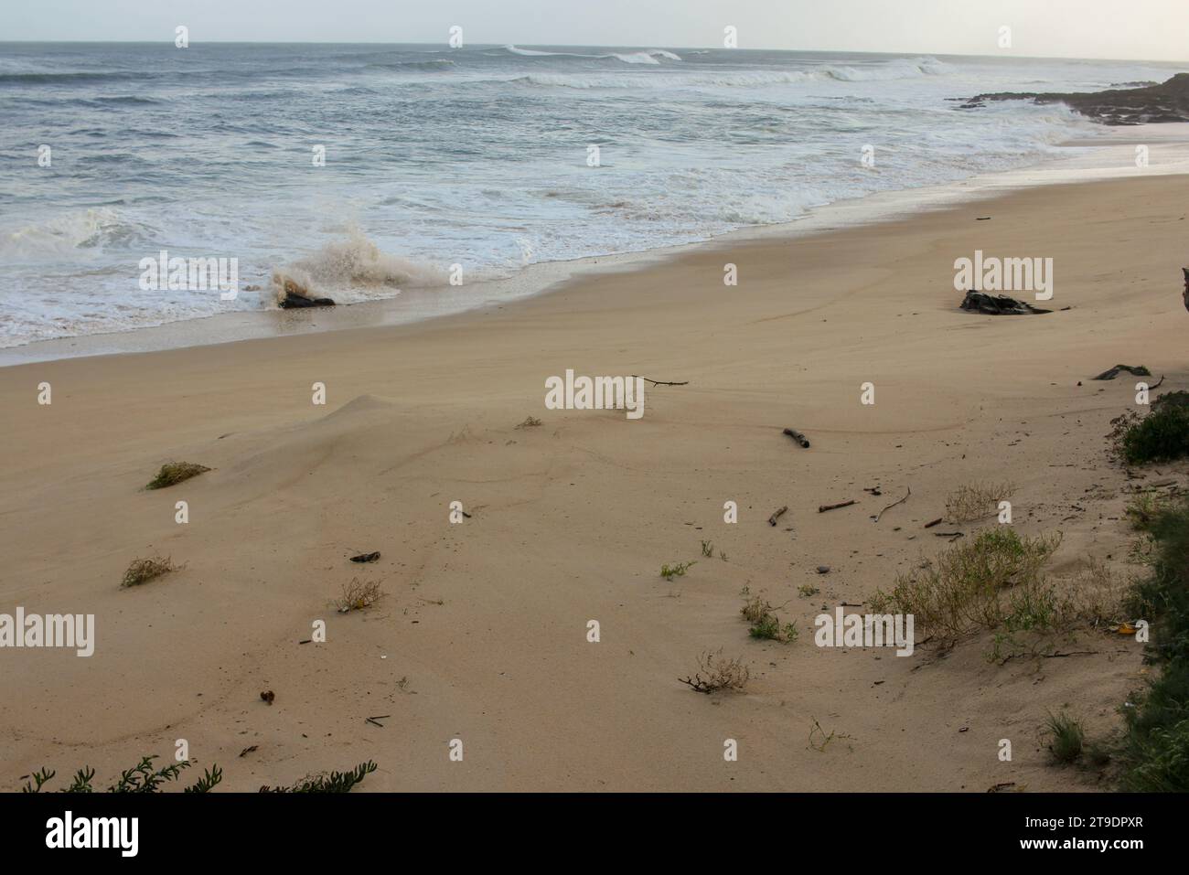 Spiaggia solitaria sulla costa cantabrica in una mattina d'autunno Foto Stock