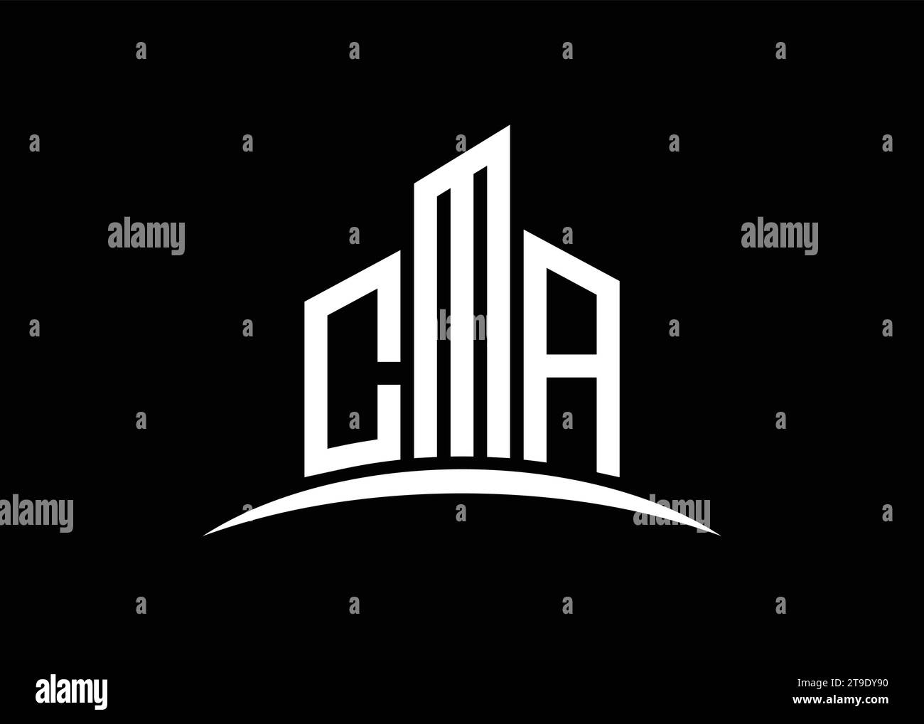 Modello di design del logo con monogramma vettoriale di costruzione Letter CMA. Logo CMA Building Shape. Illustrazione Vettoriale