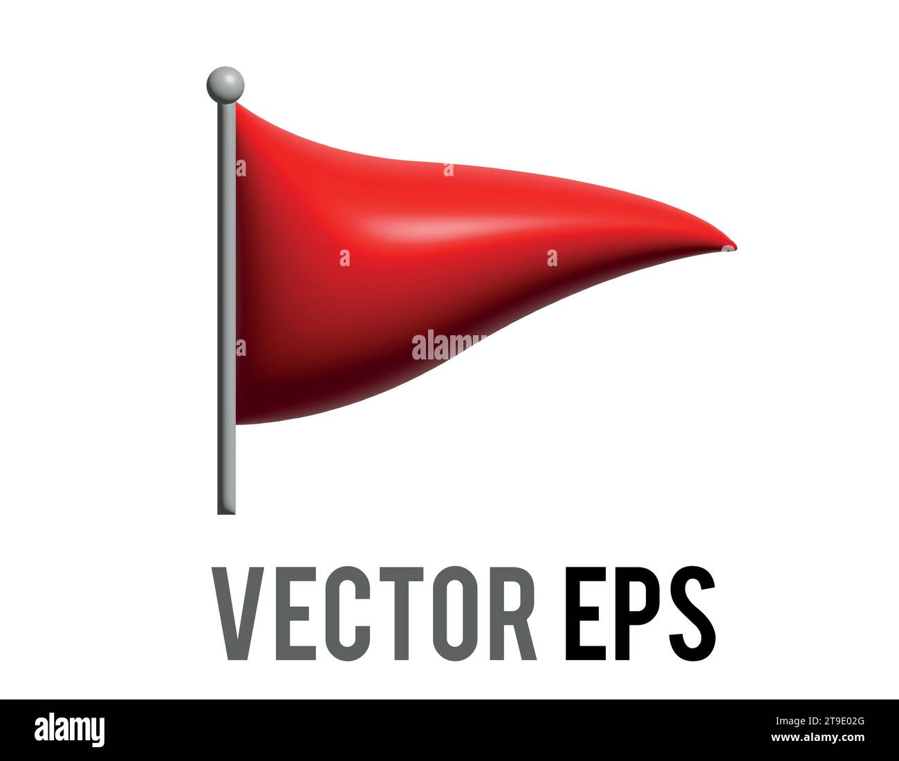 Icona 3D a bandiera rossa con gradiente triangolare vettoriale isolato con polo d'argento Illustrazione Vettoriale