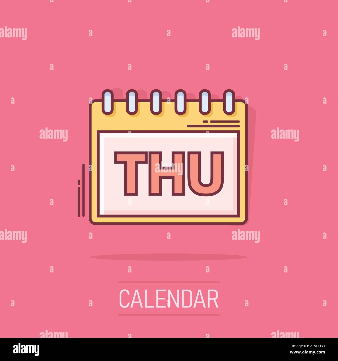 Vector cartoon giovedì calendario pagina icona in stile fumetto. Segno del calendario illustrazione pittogramma. Giovedì agenda business effetto splash concept. Illustrazione Vettoriale