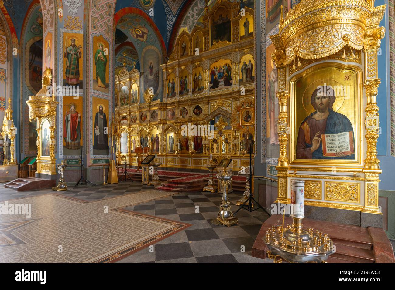 Iconostasi della cattedrale principale del monastero di Valaam Island nel lago Ladoga Foto Stock