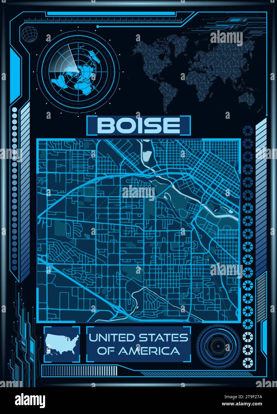 Un'illustrazione di una mappa aerea di Boise, contea di Ada, USA Foto Stock