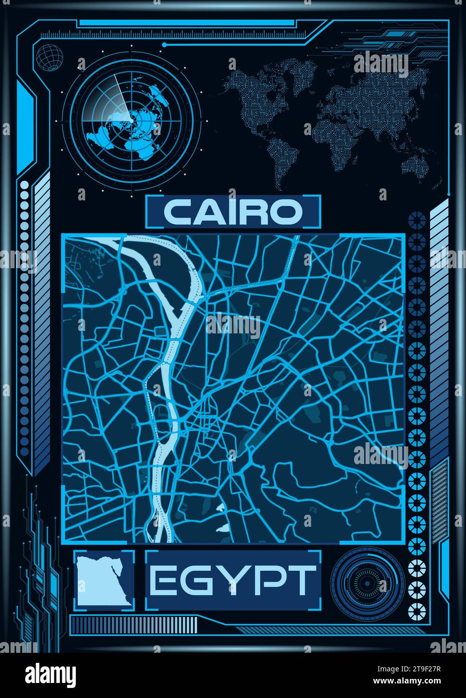 Un'illustrazione di una mappa aerea del Cairo, Egitto Foto Stock