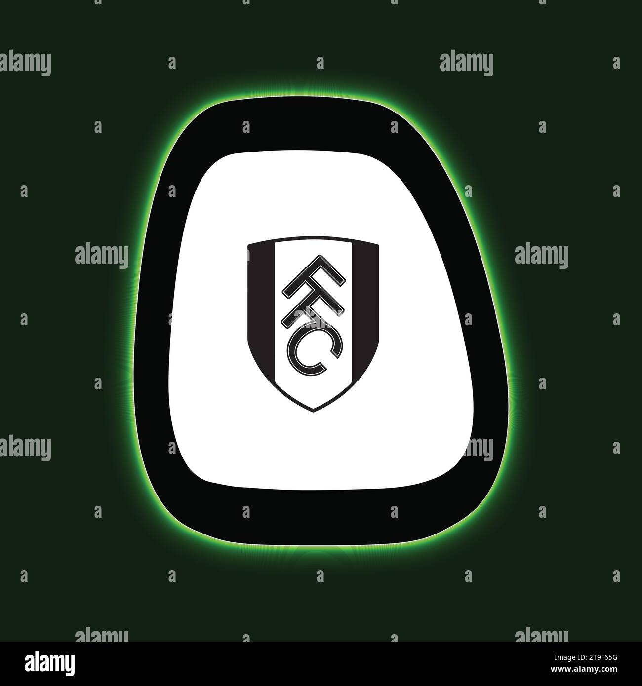 Fulham FC Logo Neon Light Board Vista sfondo verde, squadra di calcio professionistica inglese illustrazione vettoriale immagine astratta modificabile Illustrazione Vettoriale