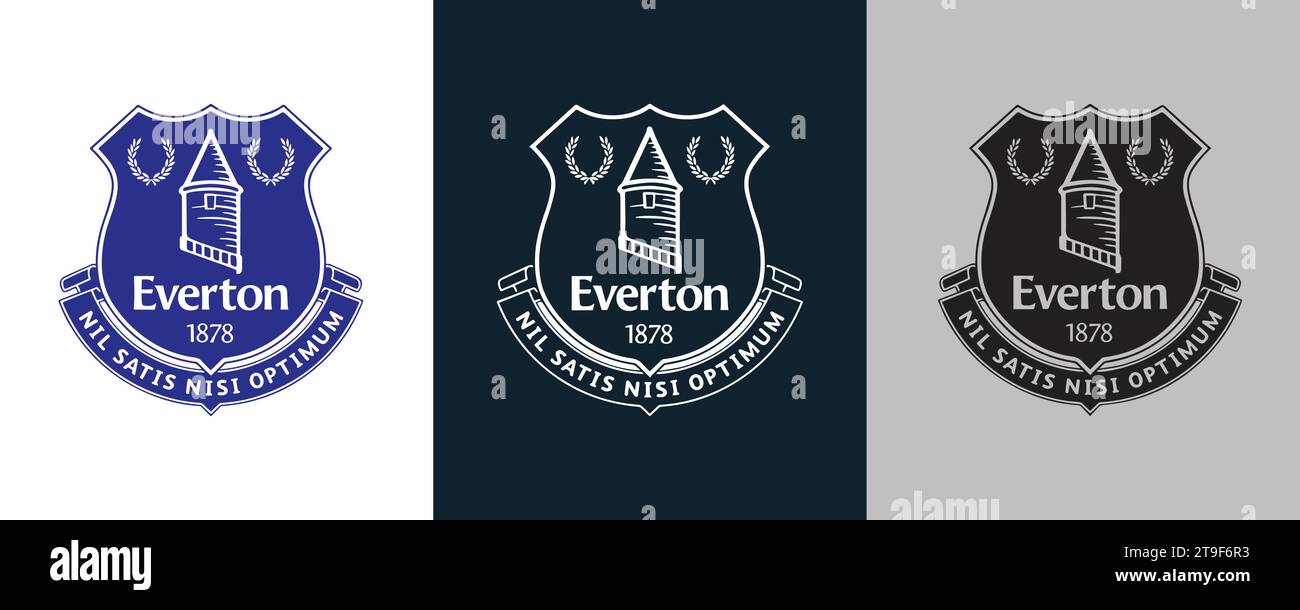 Everton FC colore bianco e nero Logo a 3 stili squadra di calcio professionale inglese illustrazione vettoriale immagine astratta modificabile Illustrazione Vettoriale