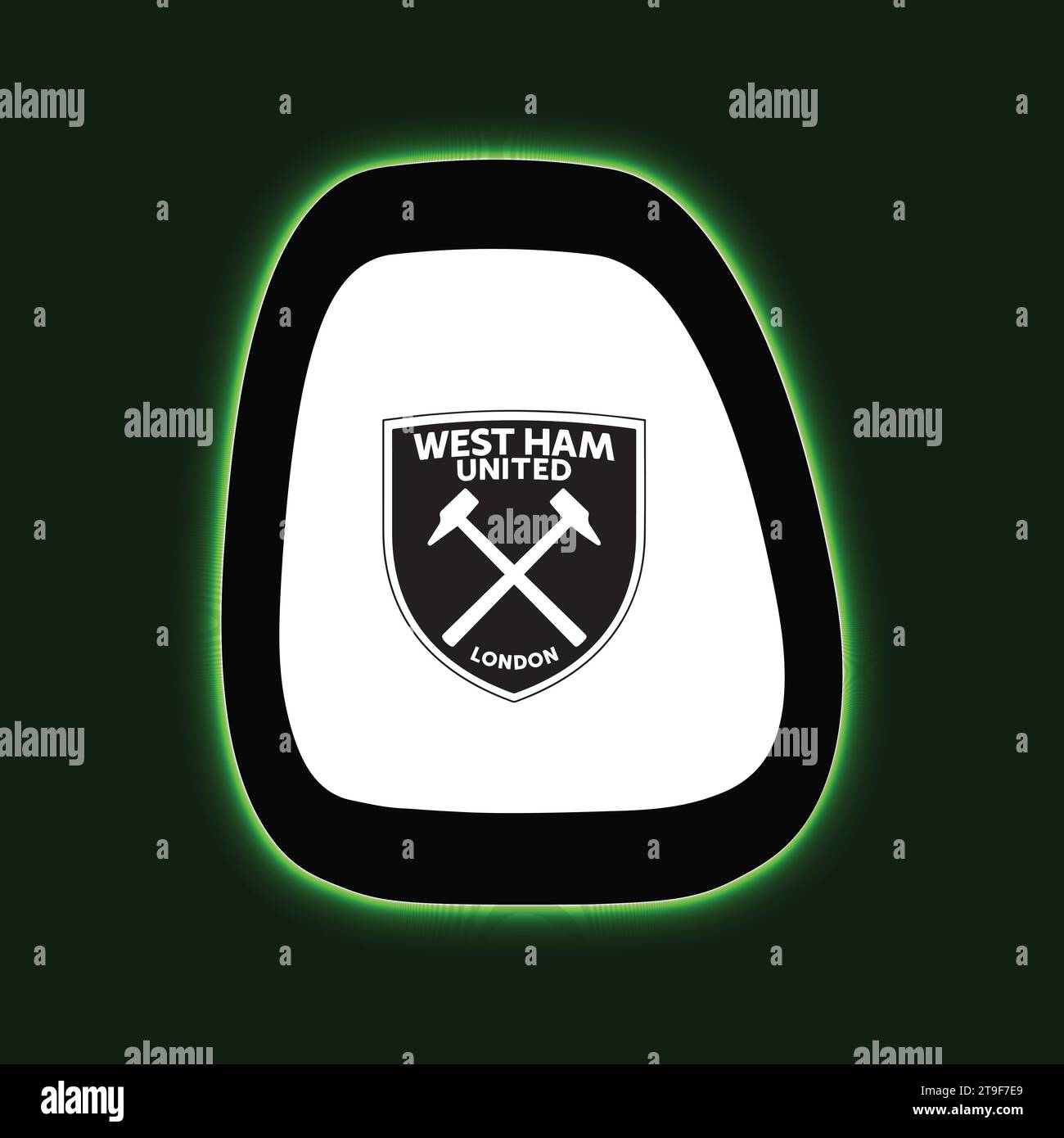West Ham United FC Logo Neon Light Board Vista sfondo verde, squadra di calcio professionistica inglese illustrazione vettoriale immagine astratta modificabile Illustrazione Vettoriale