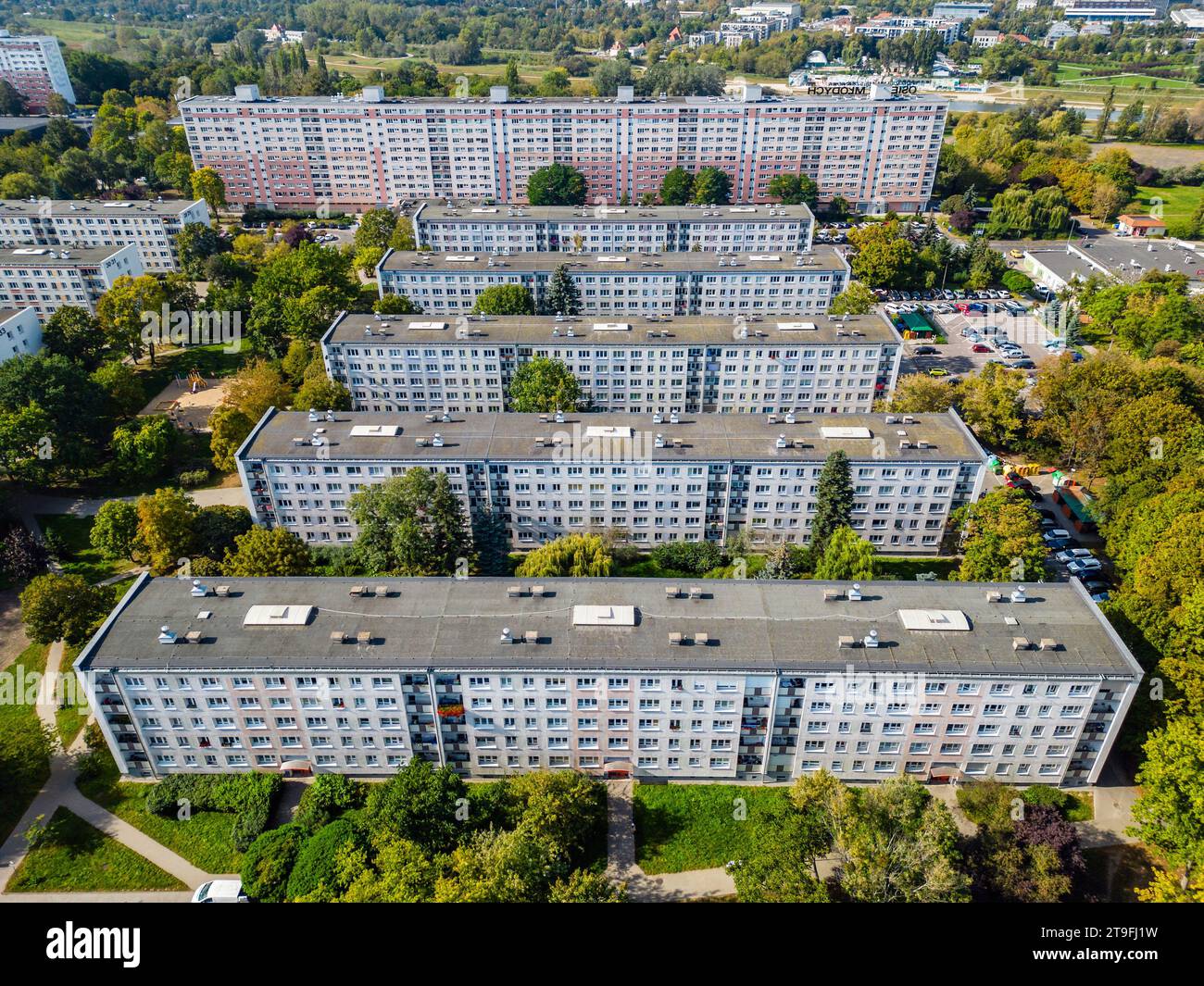 Paesaggio aereo del progetto abitativo Mlodych, Poznan Foto Stock