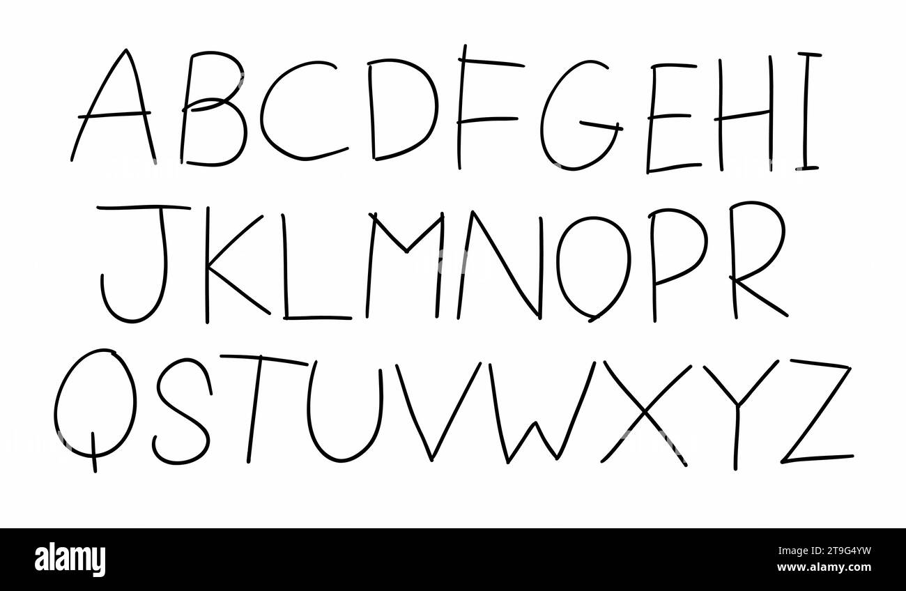 Scribble nero inglese alfabeto latino abc raccolta Dalla A alla Z. Illustrazione vettoriale in stile doodle scritto a mano isolato su sfondo bianco. Per t Illustrazione Vettoriale