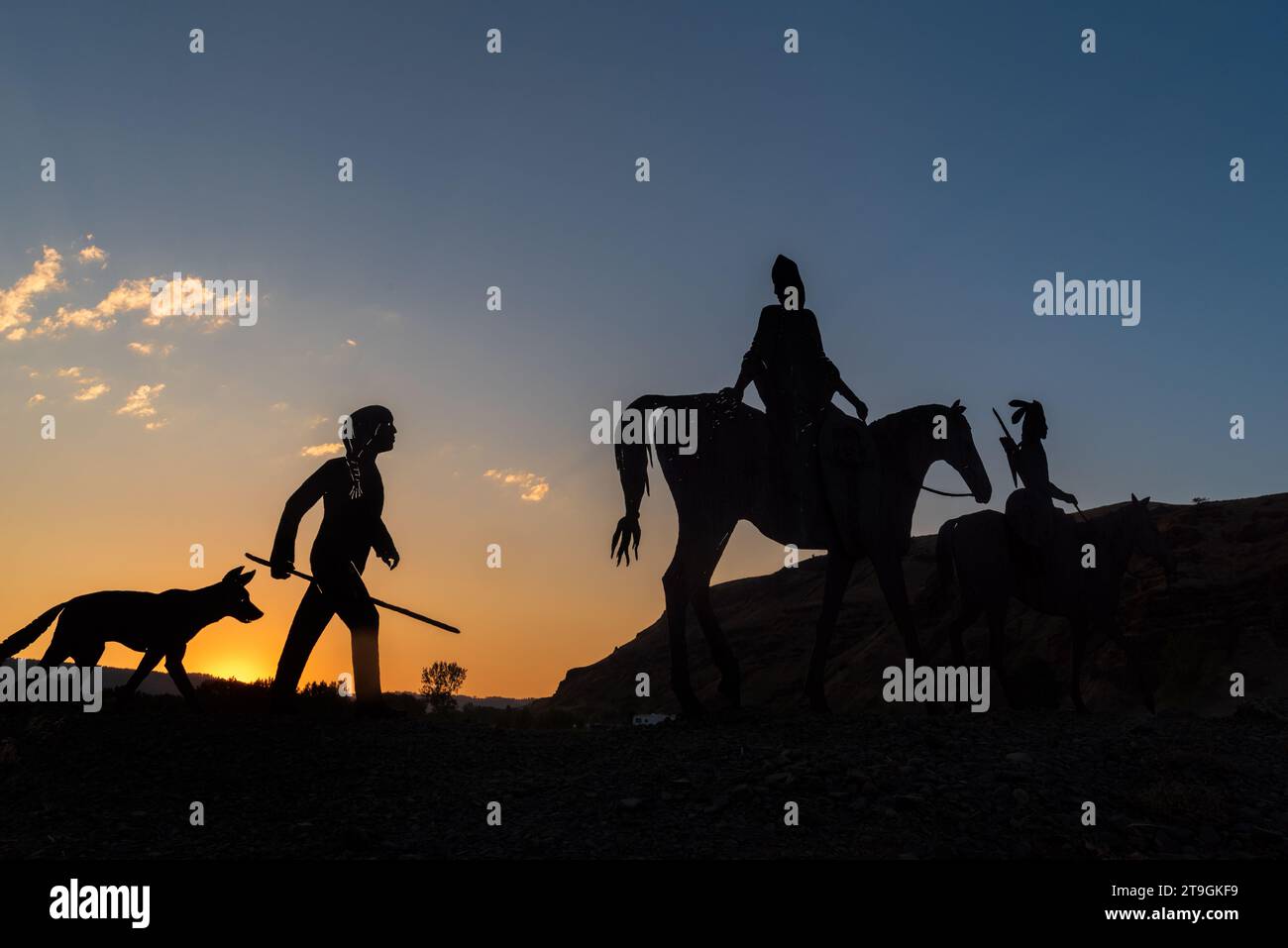 Sculture a Tamkaliks, Nez Perce Wallowa Homeland, Wallowa, Oregon. Foto Stock