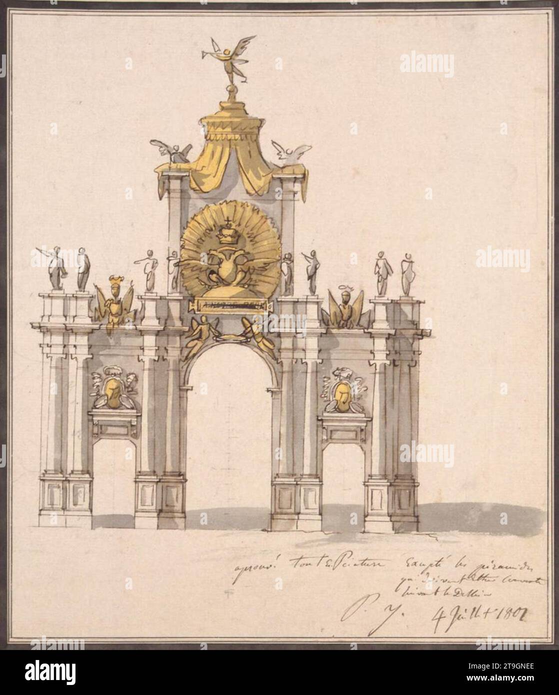 Disegno della decorazione per la porta Rossa Trionfale a Mosca 1797 di Pietro di Gottardo Gonzaga Foto Stock