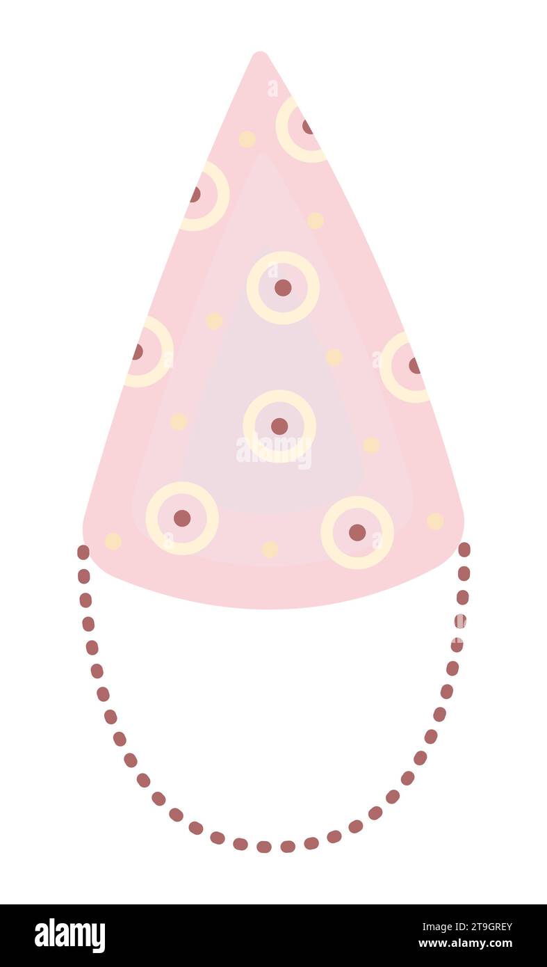 Grazioso cappello a cono di compleanno leggero nei colori rosa, giallo e marrone, morbido e tenero tavolozza pastello Illustrazione Vettoriale