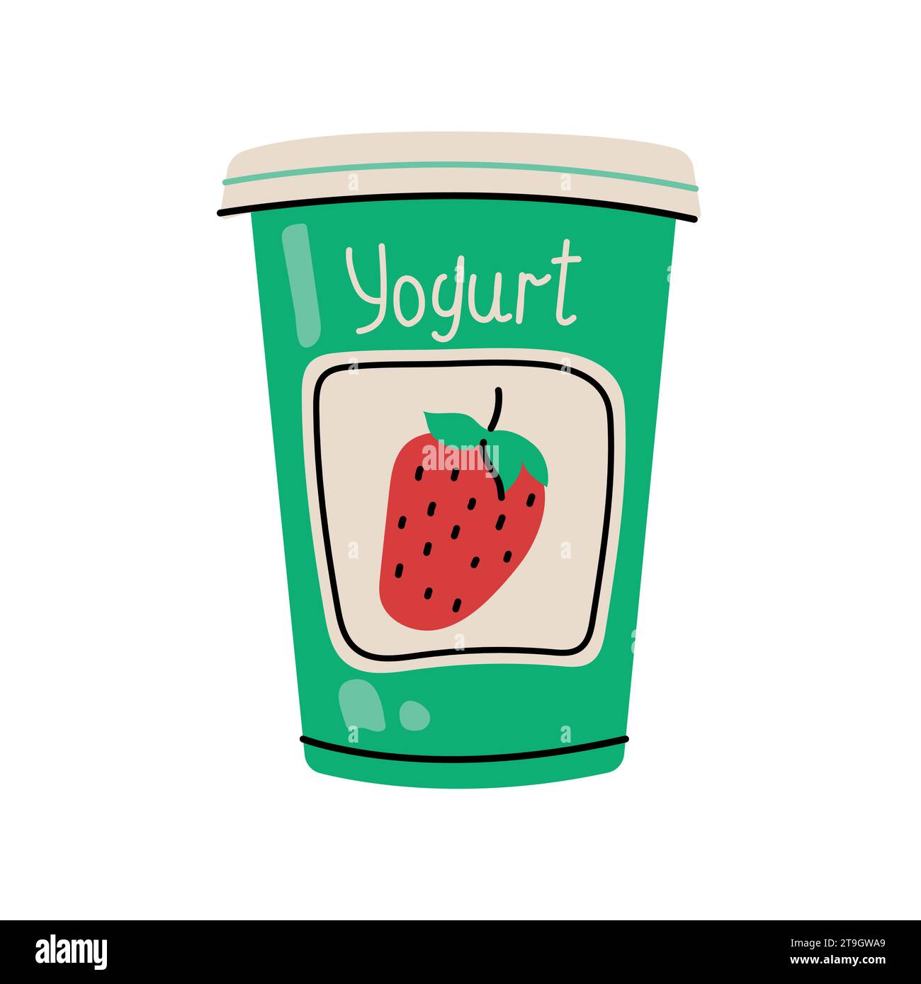 Elemento colorato confezionato a mano dello yogurt. Cartone animato cibo non trasformato. Illustrazione vettoriale isolata. Illustrazione Vettoriale