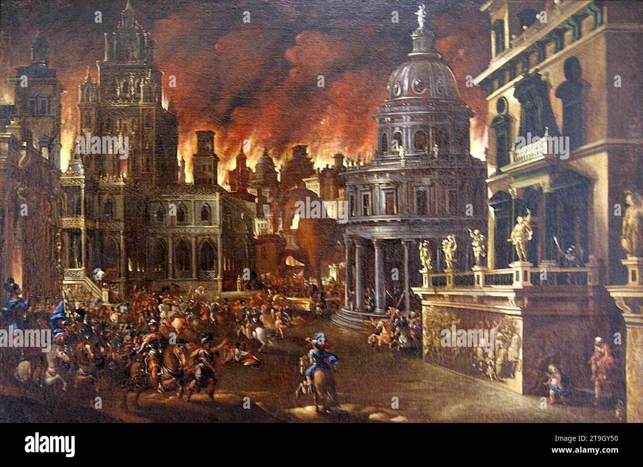 The Burning of Troy 1657 di Francisco Gutierrez Cabello Foto Stock