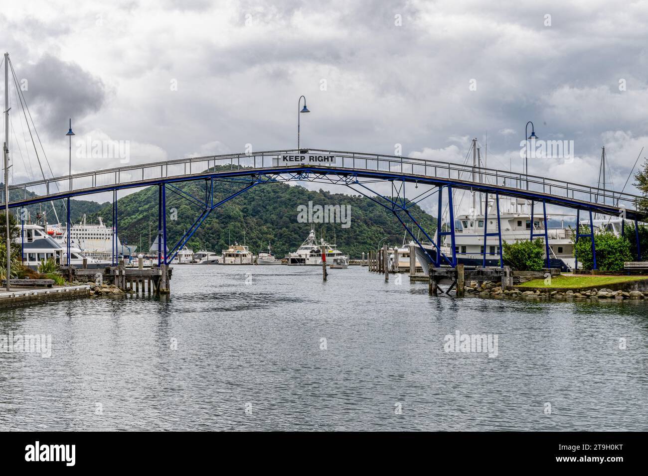 Vista del porto di Pictons dopo aver attraversato il Queen Charlottes Sound sull'Isola Sud della nuova Zelanda Foto Stock