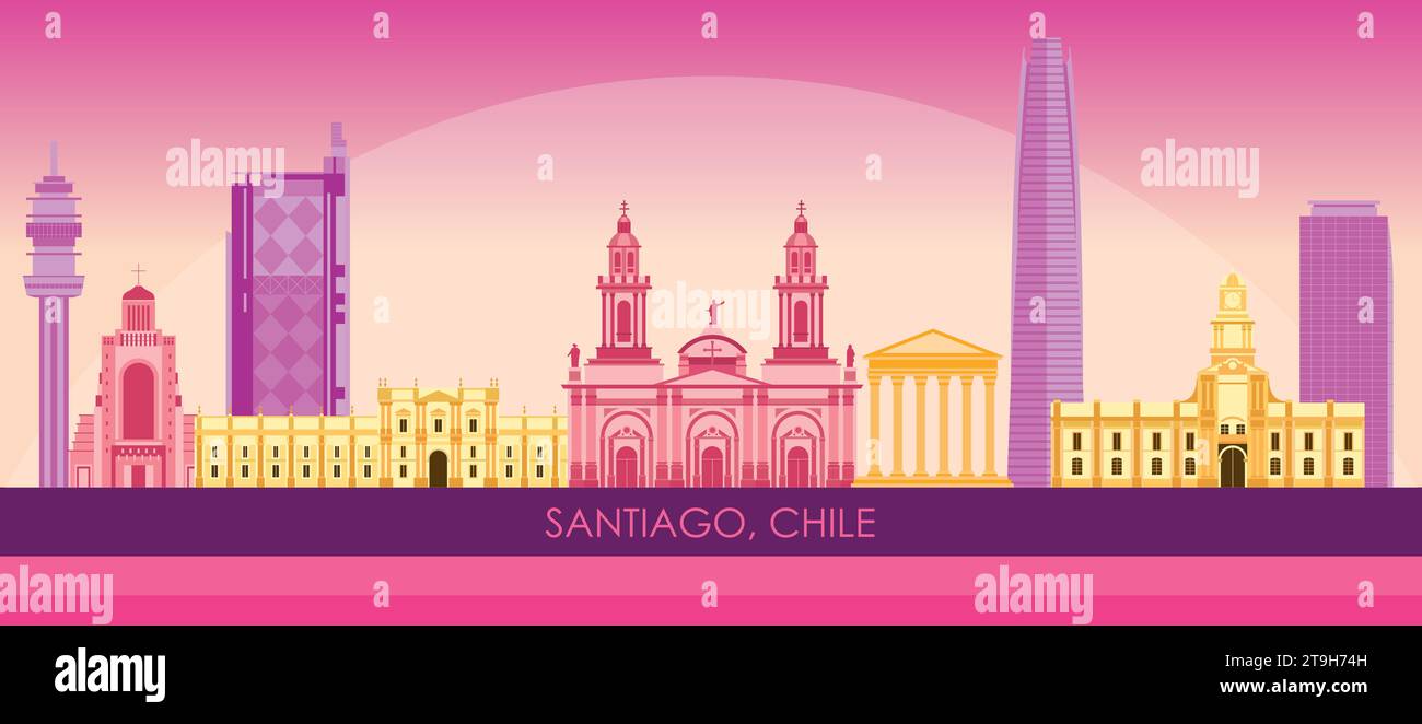 Panorama dello skyline del tramonto della città di Santiago, Cile - illustrazione vettoriale Illustrazione Vettoriale