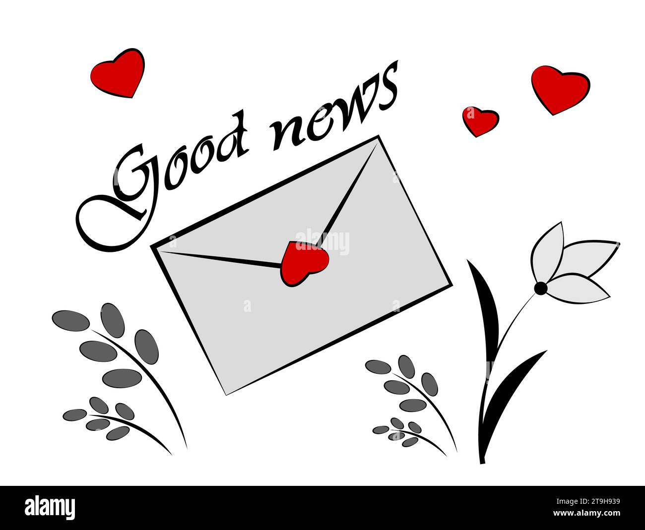 Busta con cuori su sfondo bianco. Buone notizie Illustrazione Vettoriale