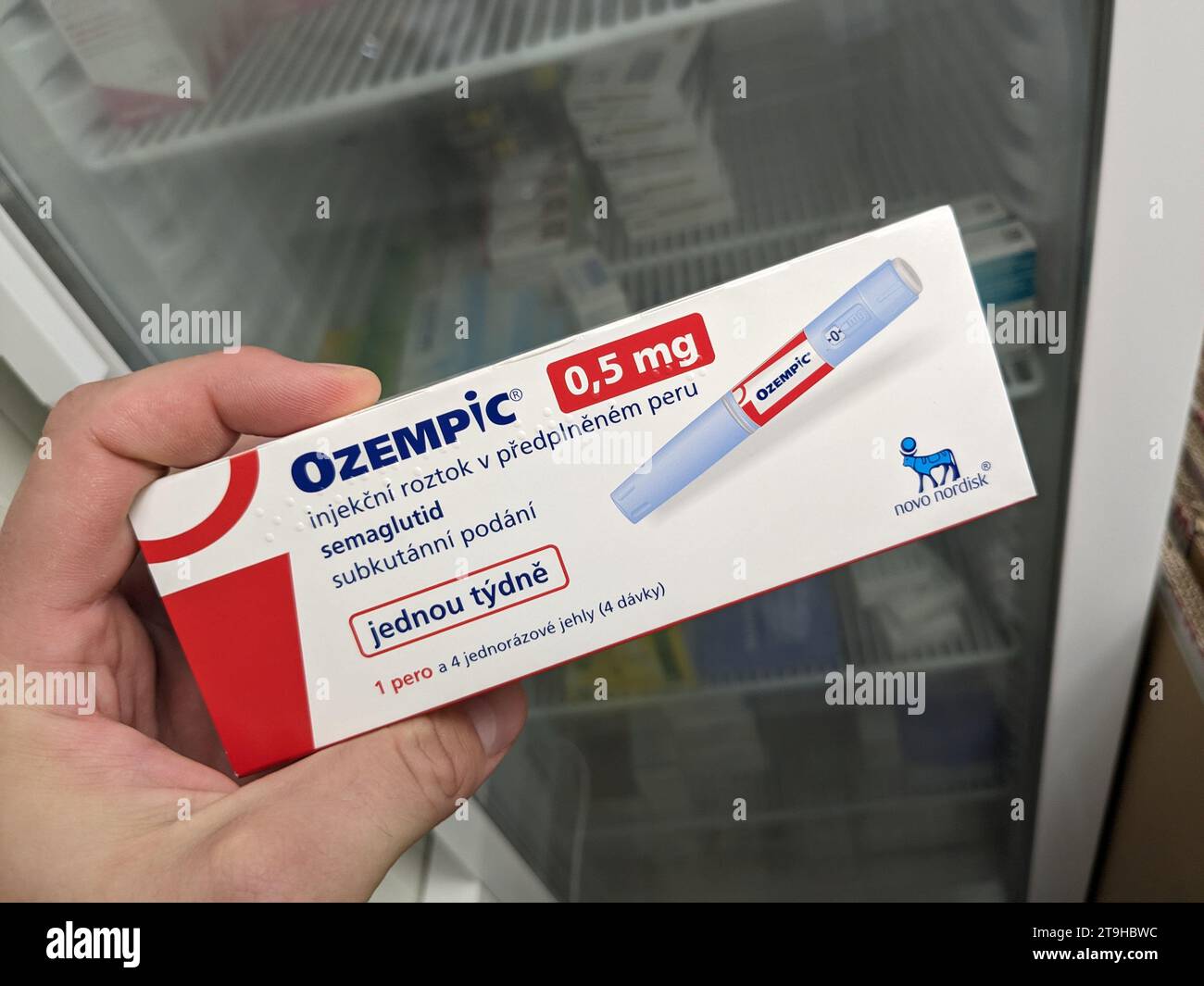 Praga, repubblica Ceca - 22 giugno 2023: Ozempic Box. Versione ceca del farmaco ozempico. Trattamento del diabete in repubblica Ceca. Confezione di semaglutide. D Foto Stock