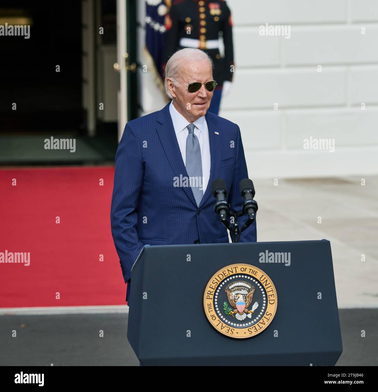 WASHINGTON, D.C., USA - 20 NOVEMBRE 2023: Il presidente Joe Biden fa un discorso per la grazia alla Turchia per il Ringraziamento Nazionale. Foto Stock