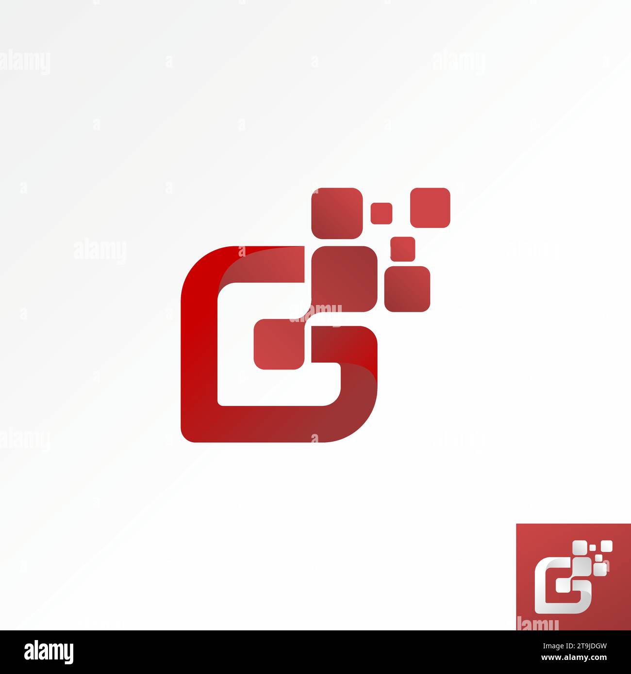 Logo design design grafico astratto creativo premium stock vettoriale lettera iniziale G carattere punto quadrato simbolo tecnico. Relativo alla tipografia monografica Illustrazione Vettoriale