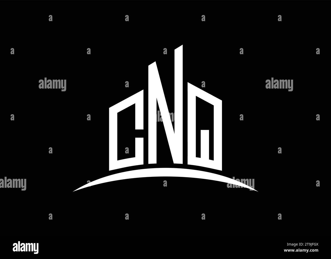 Modello di design del logo con monogramma vettoriale per edifici CNQ Letter. Logo CNQ a forma di edificio. Illustrazione Vettoriale