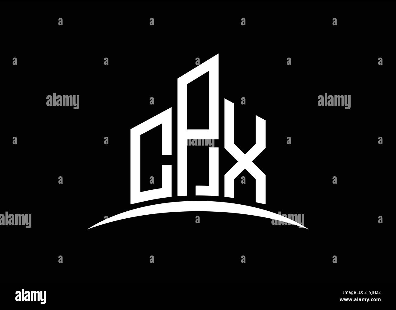 Modello di design del logo con monogramma vettoriale per edifici CPX Letter. Logo CPX Building Shape. Illustrazione Vettoriale