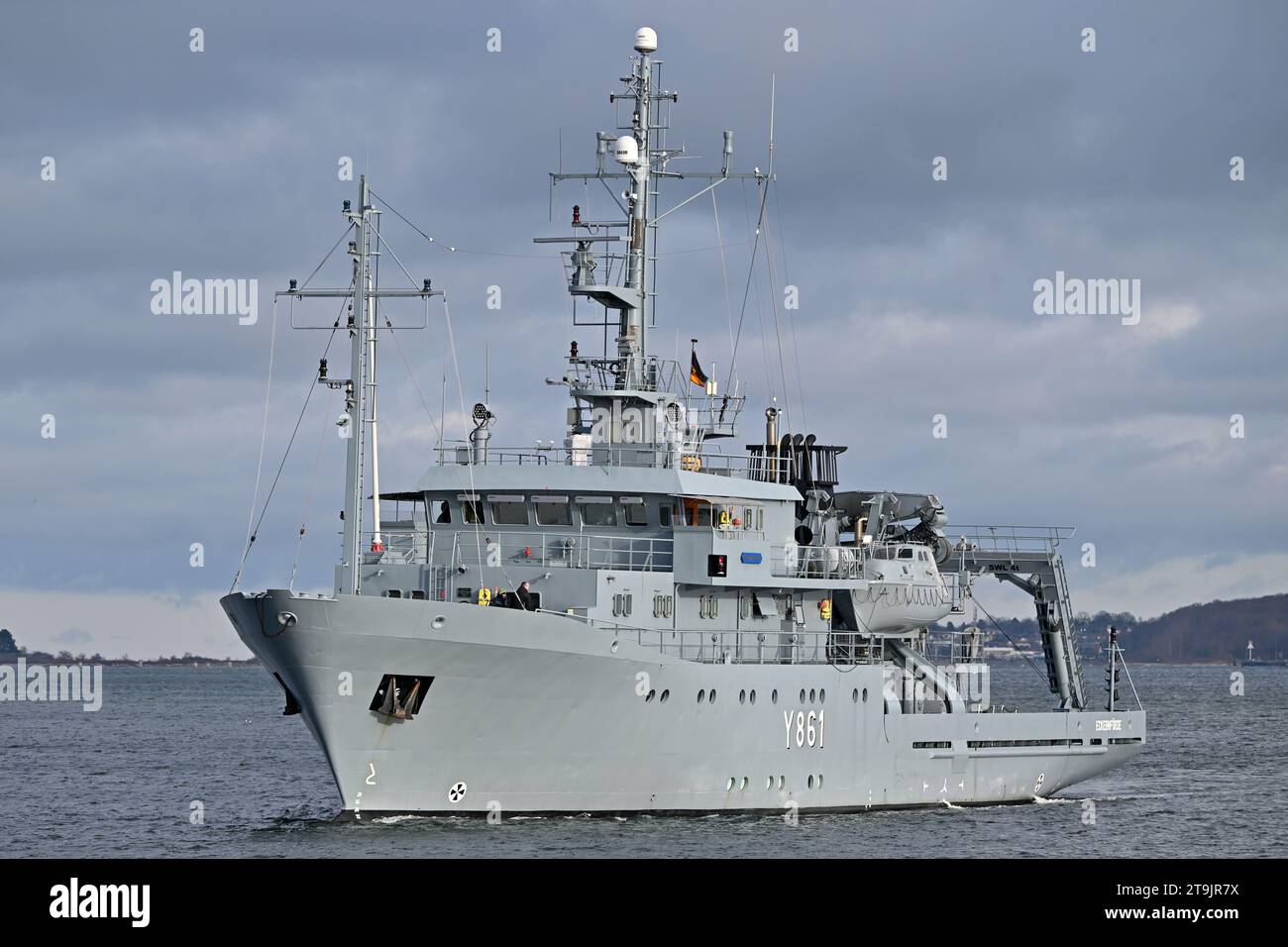La nave di prova polivalente della Geman Navy KRONSORT (Y861) al fiordo di Kiel Foto Stock