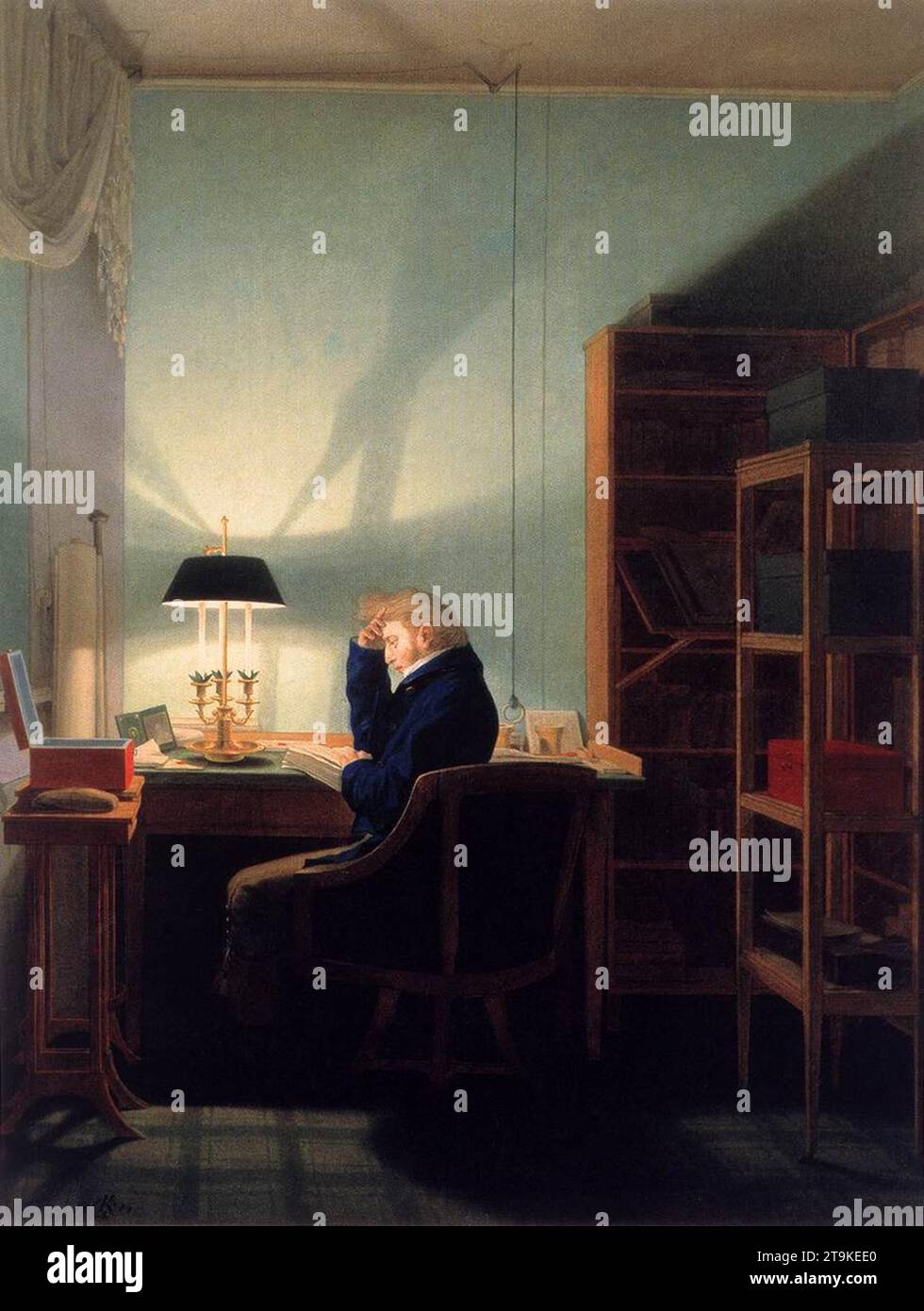 Uomo che legge al Lamplight 1814 di Georg Friedrich Kersting Foto Stock