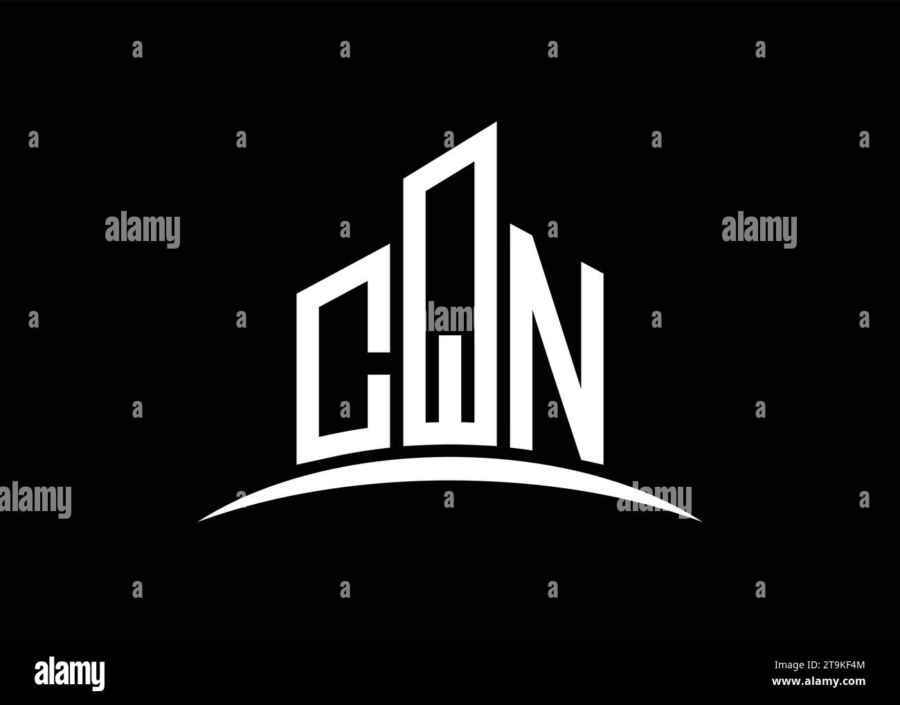 Modello di design del logo con monogramma vettoriale di costruzione della lettera CQN. Logo CQN a forma di edificio. Illustrazione Vettoriale