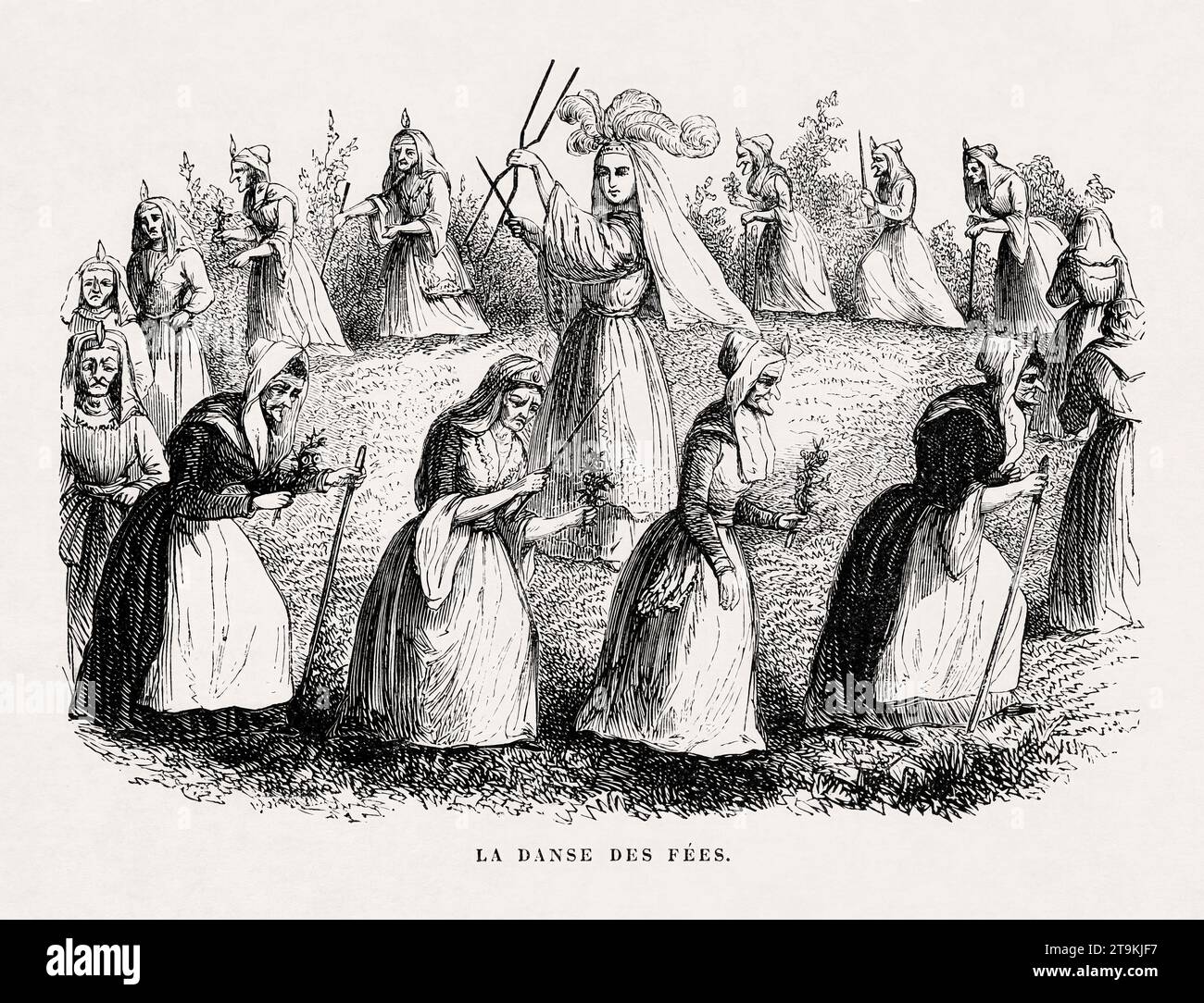 La danse des fées di Louis le Breton realizzata nel 1863 per il Dictionnaire infernal Writen di Jacques Collin de Plancy. La danse des fées (la danza delle fate) Foto Stock