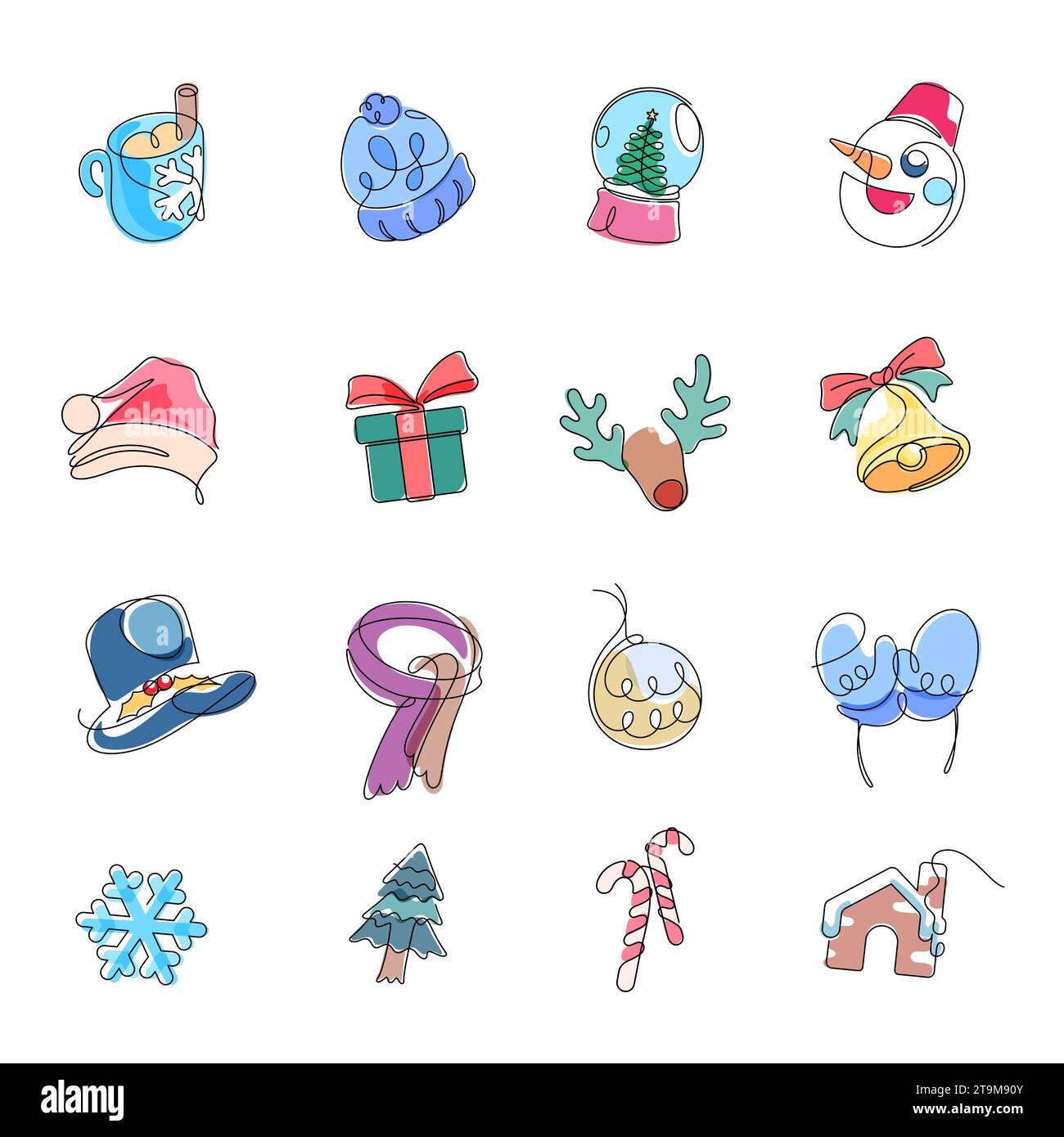 stagione invernale e natalizia icona a una linea a disegno continuo vector Illustrazione Vettoriale