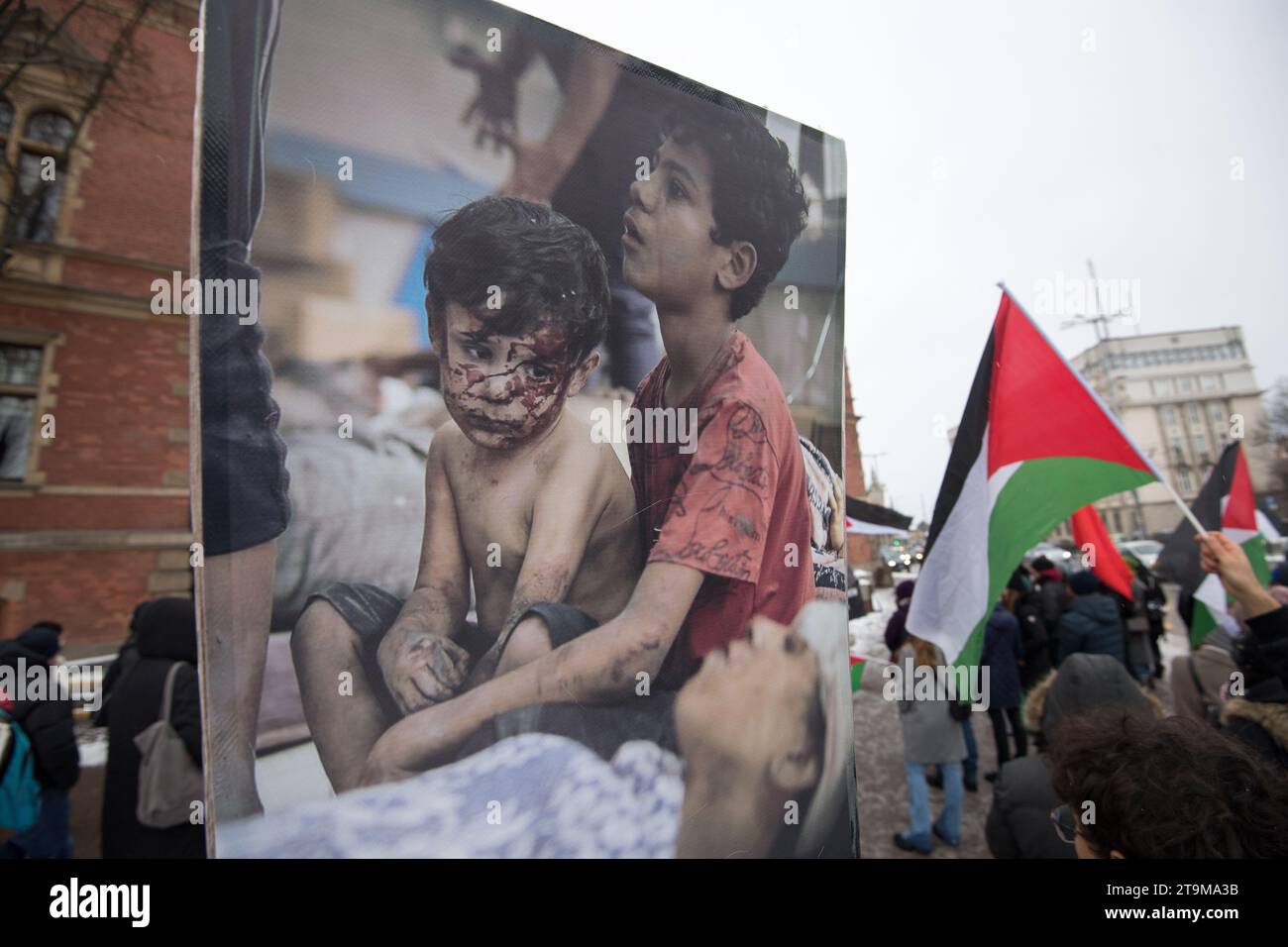 Gdank, Polonia. 26 novembre 2023. Protesta pro-palestinese © Wojciech Strozyk / Alamy Live News Foto Stock