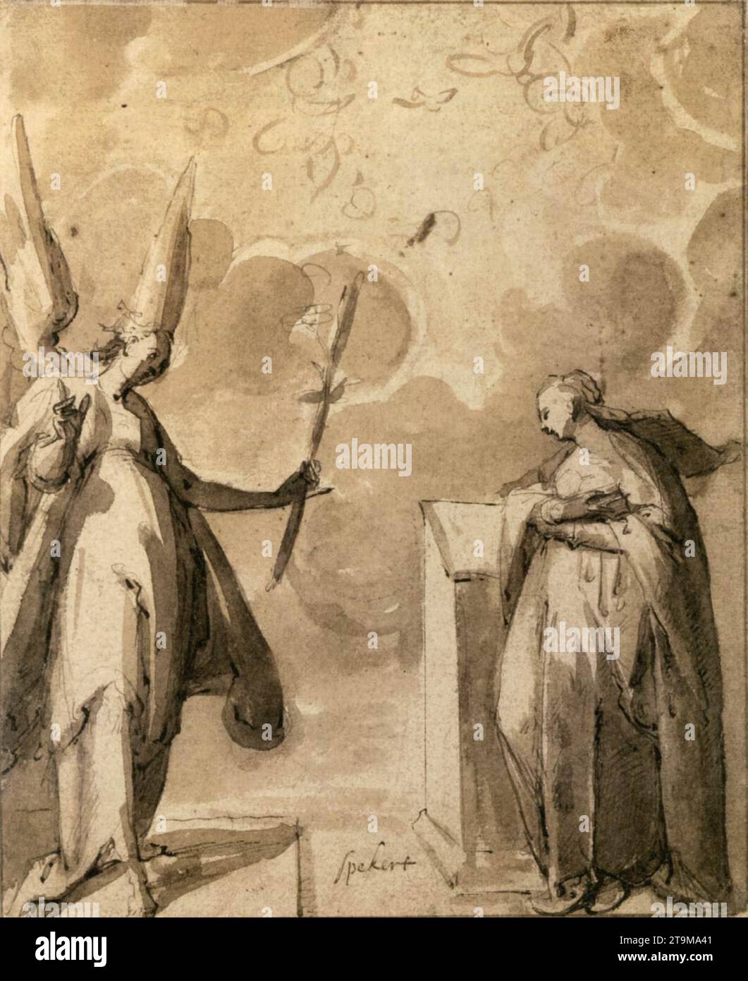 Annunciazione (recto) - di Karel Van Mander Foto Stock