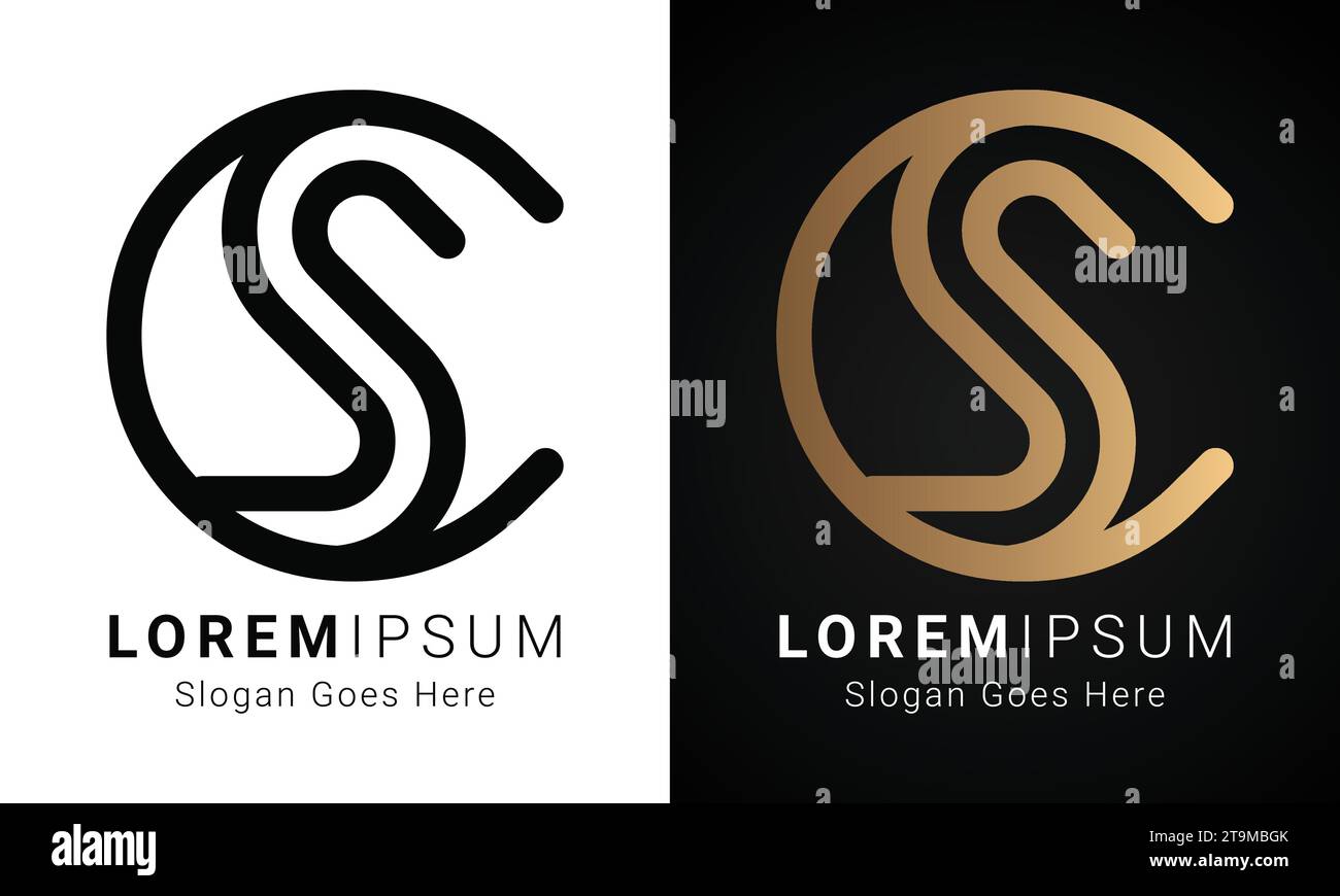 Design del logo con lettera di testo monogramma Luxury iniziale CS o SC Illustrazione Vettoriale