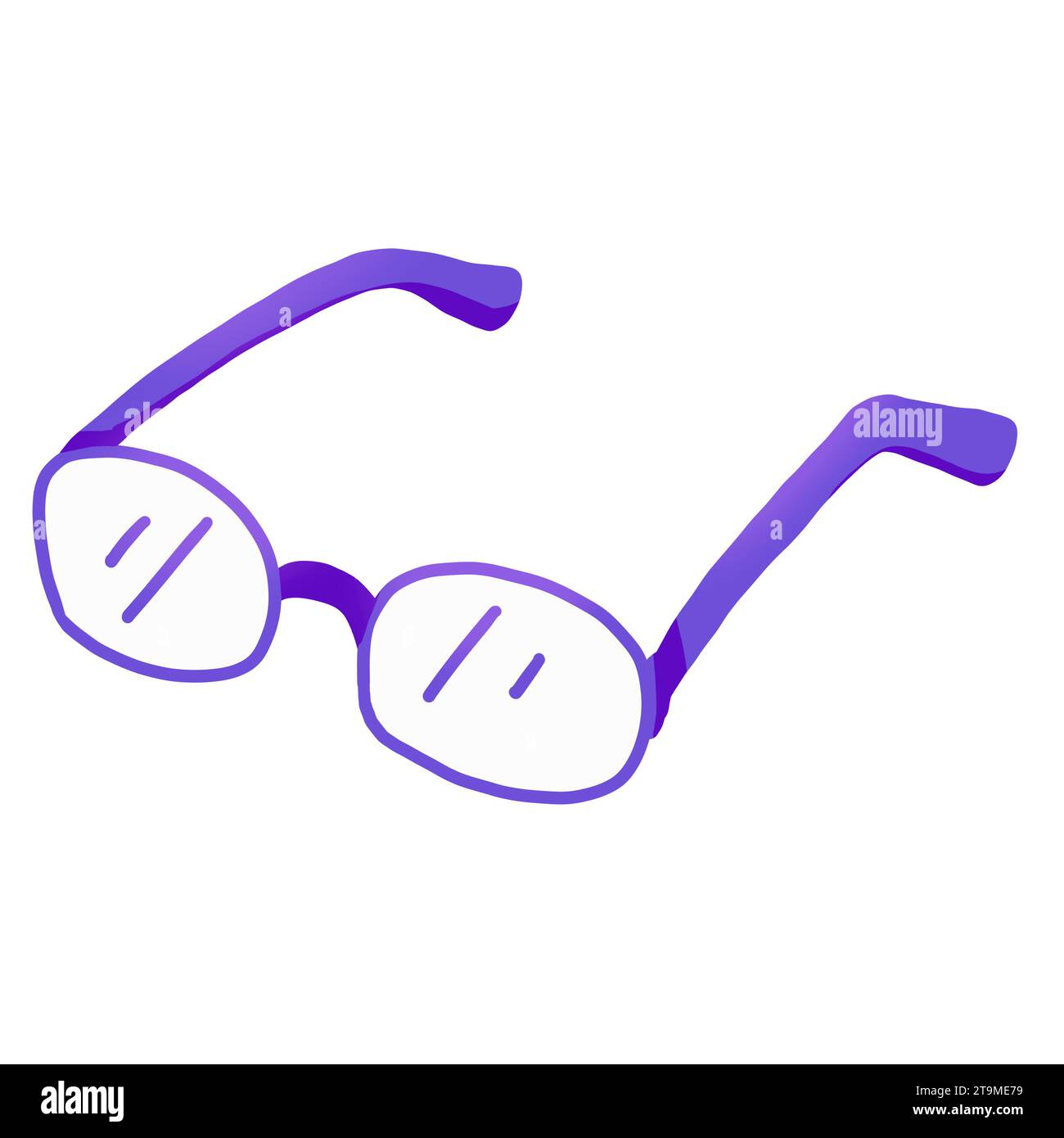 Bicchieri di plastica viola disegnati a mano in stile cartone animato senza sfondo Foto Stock