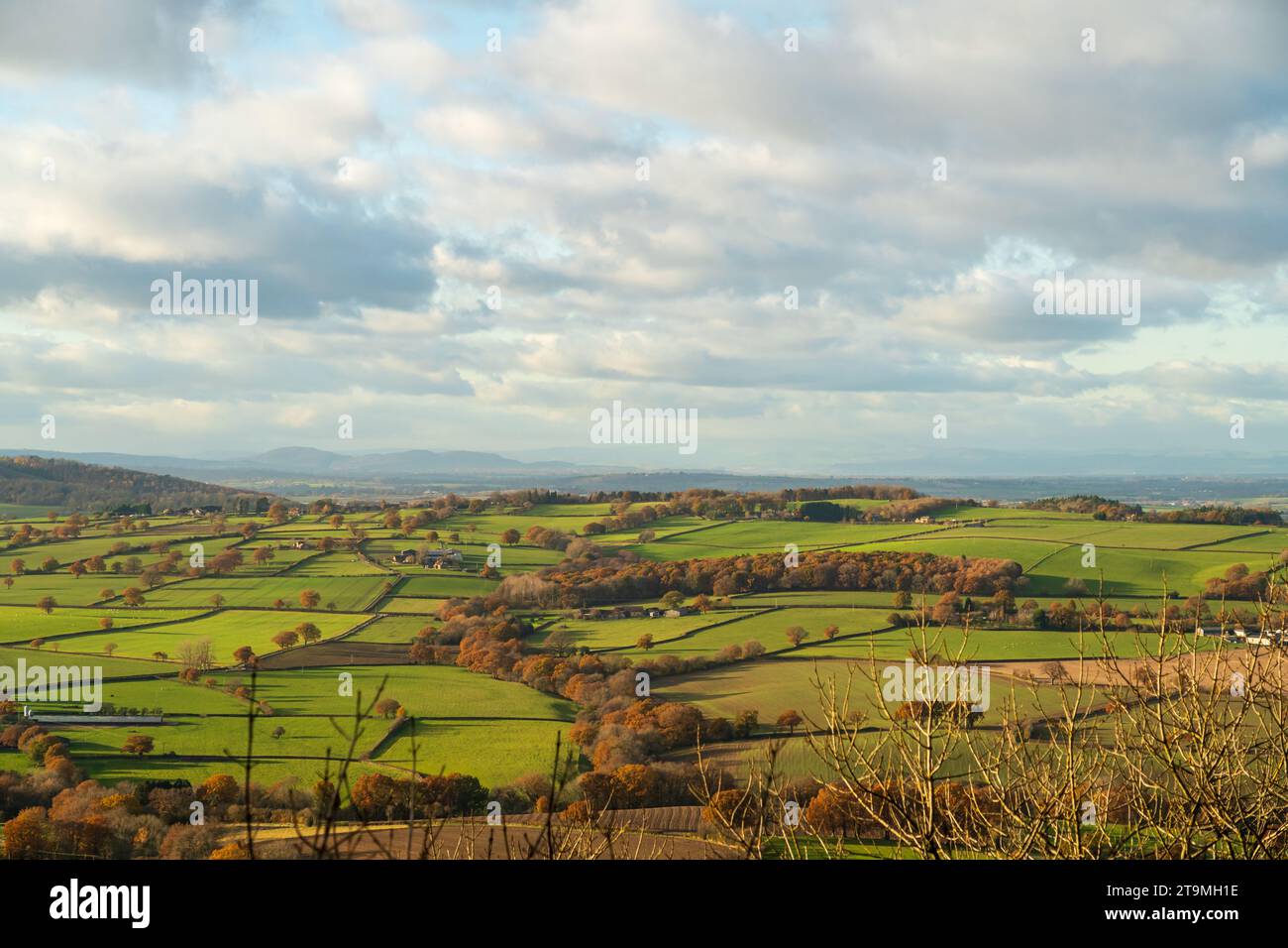 Campagna dello Shropshire dal punto panoramico di Wenlock Edge Foto Stock