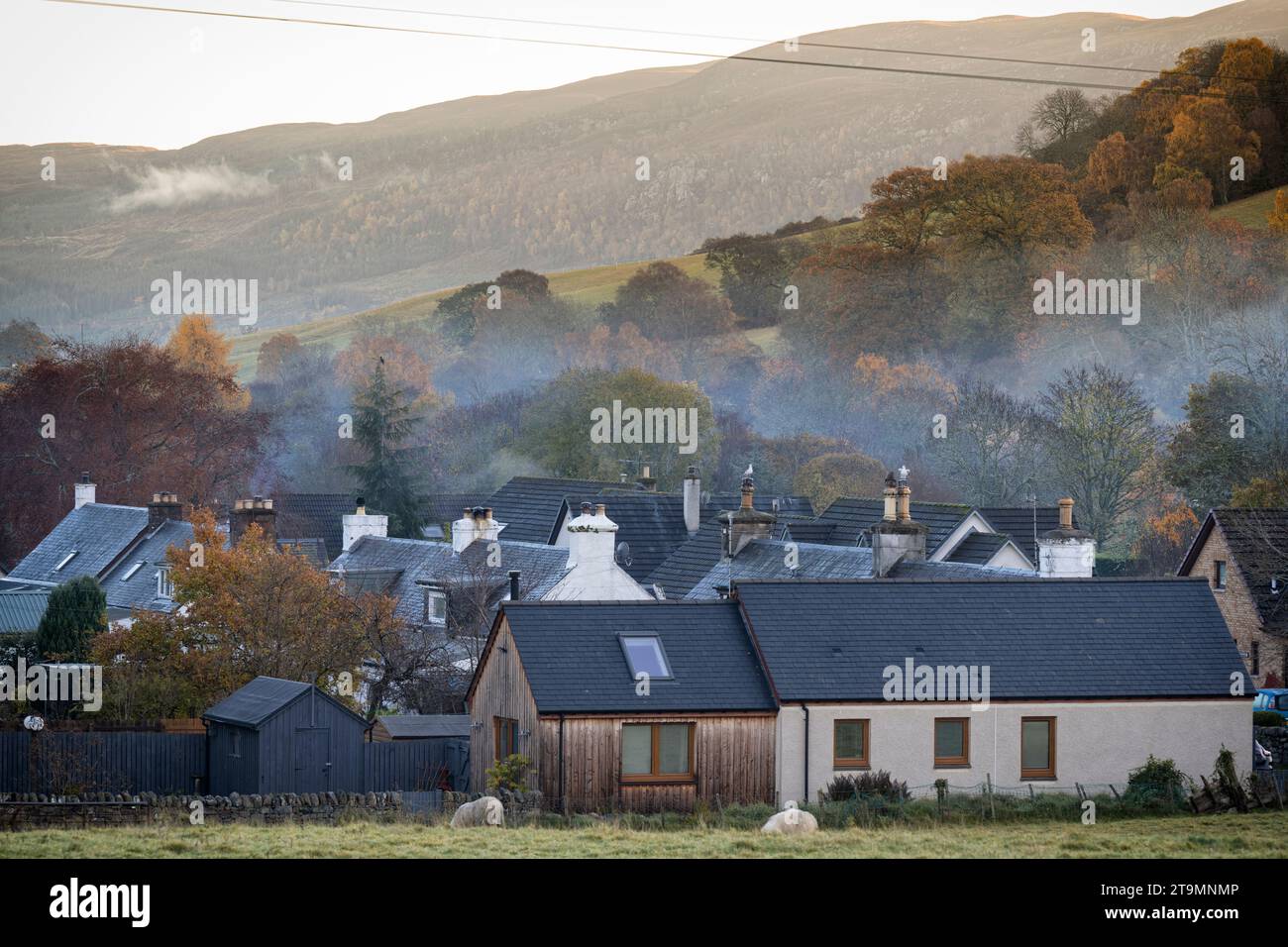 Ho visto questa scena autunnale stamattina mentre uscivo per la scuola stamattina mentre passavo per Lewiston. Foto Stock