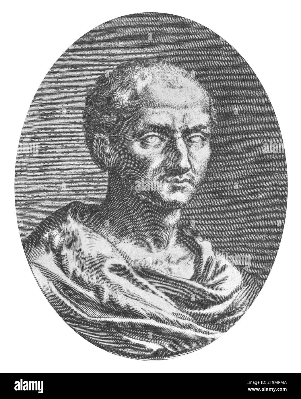 Boethius. Ritratto del senatore e filosofo romano, Anicius Manlius Severinus Boethius (480–524 d.C.), incisione, 1657-1707 circa dopo una scultura romana. Foto Stock