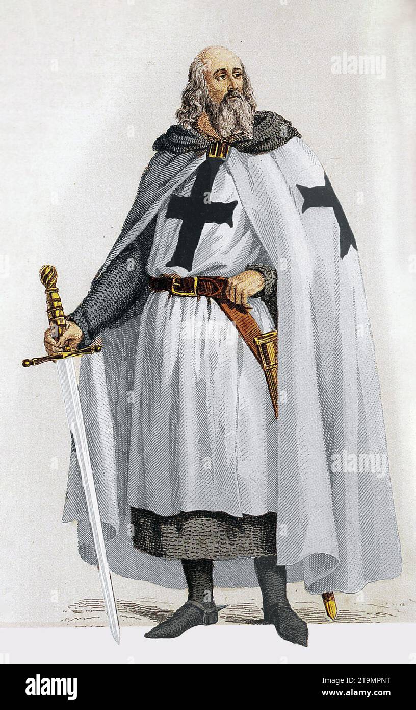 Jacques Molay. Ritratto del 23° e ultimo grande maestro dei Cavalieri Templari, Jacques de Molay (c. 1240–1250– 1314), illustrazione del XIX secolo Foto Stock