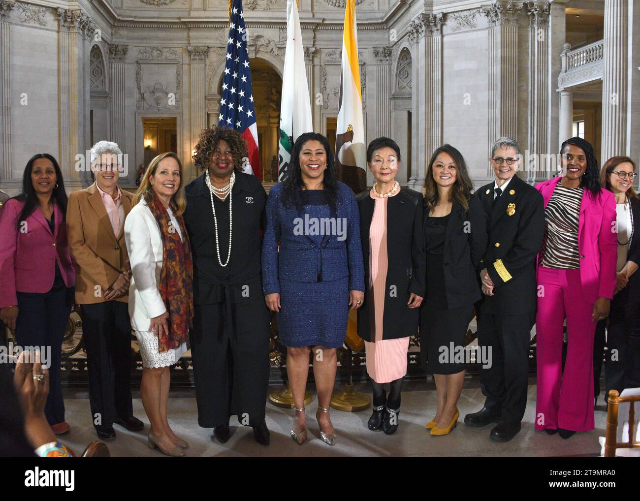 San Francisco, CA - 8 marzo 2023: Il sindaco London Breed with Women Leaders alla giornata internazionale della donna celebrazione del mese della storia della donna a City H. Foto Stock