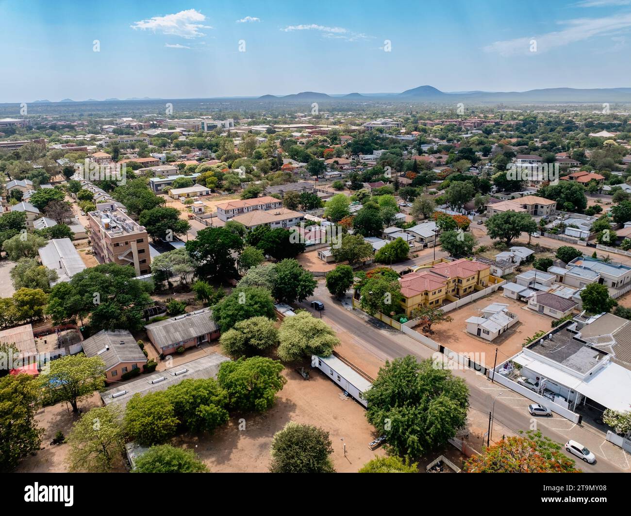 Veduta aerea di una zona residenziale nel centro della città di Gaborone, Botswana, Foto Stock