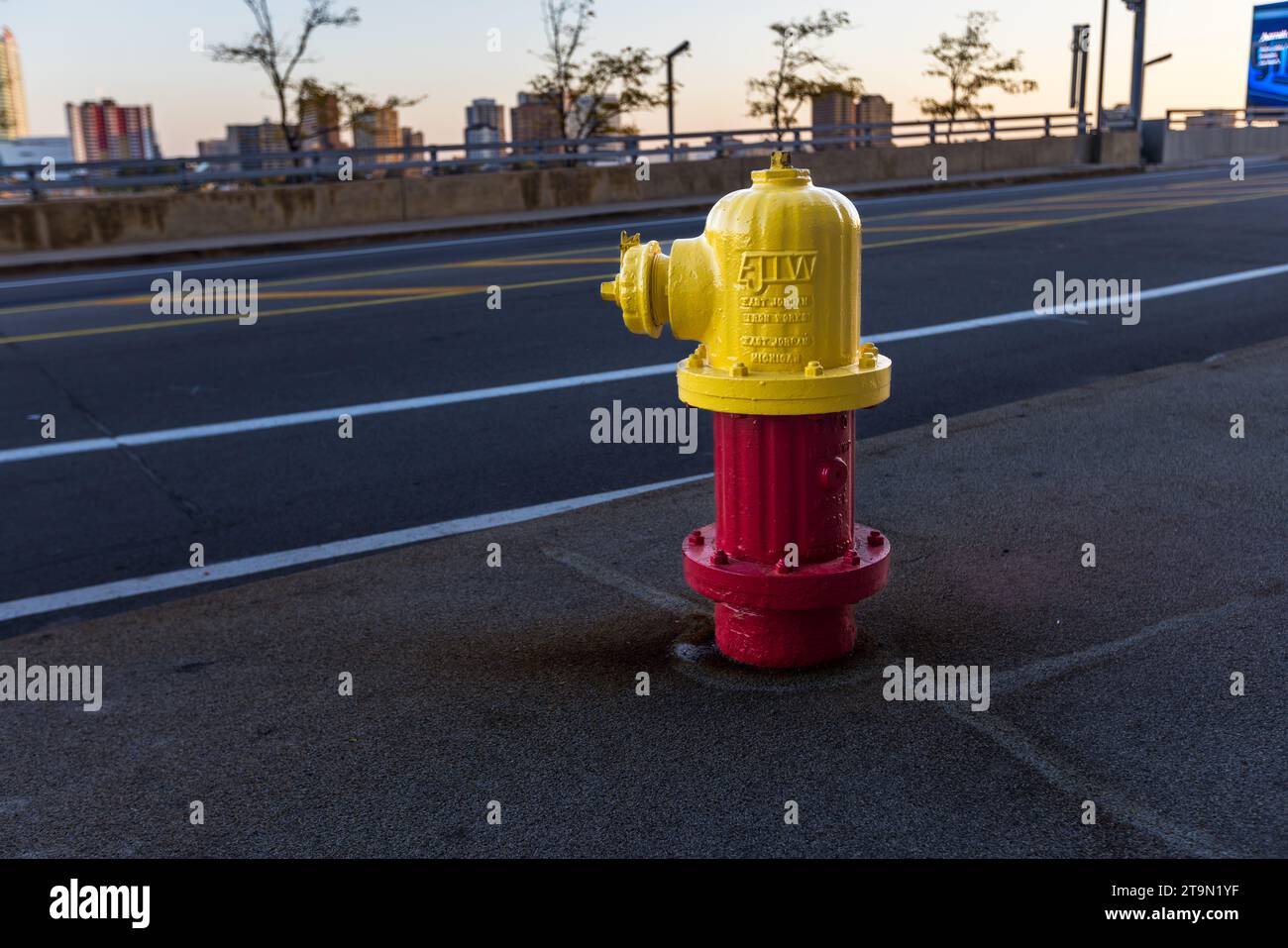 Idrante giallo-rosso a Detroit, Michigan, Stati Uniti Foto Stock