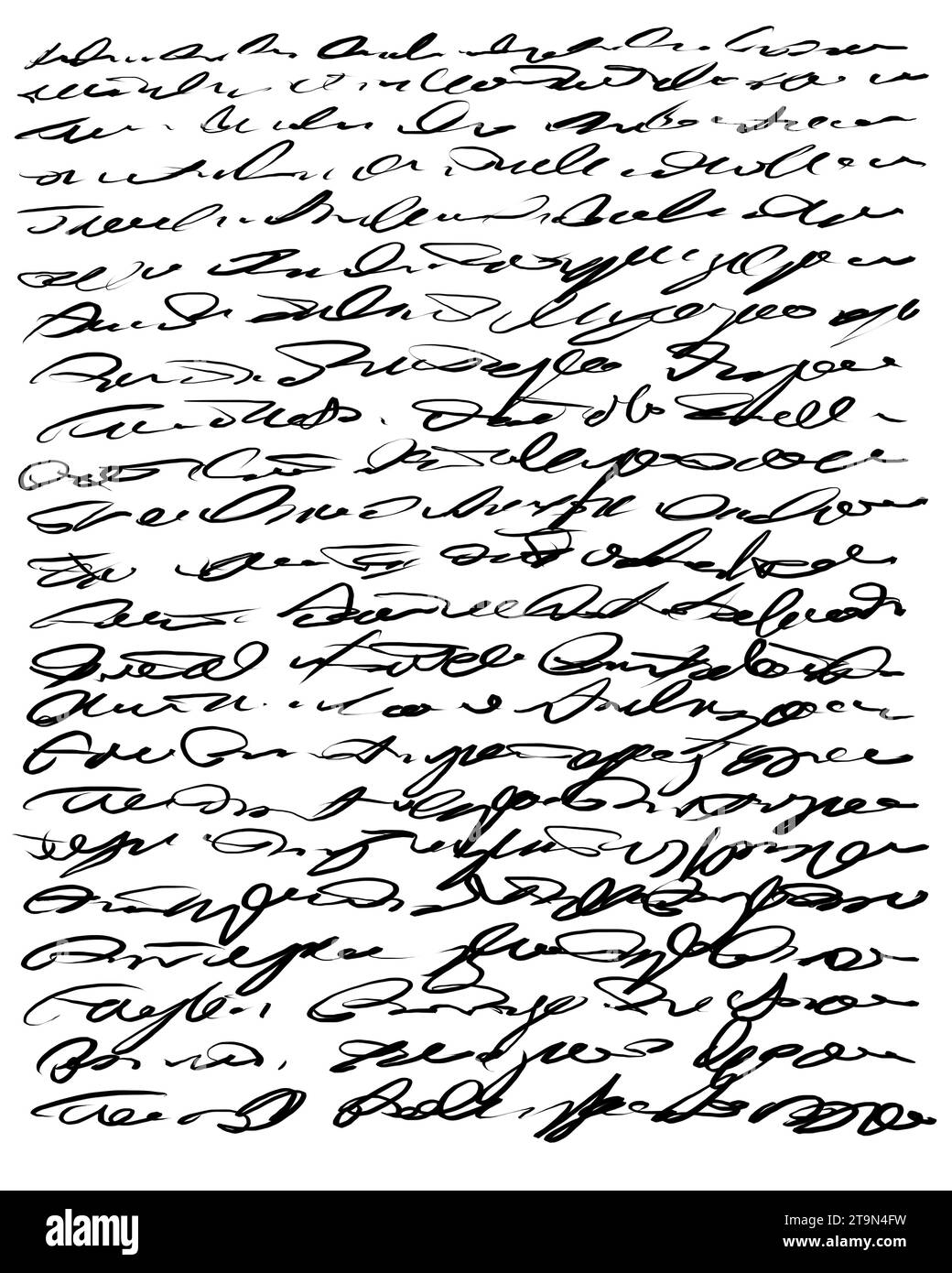 Testo astratto scritto a mano, note, scarabocchi, Foto Stock