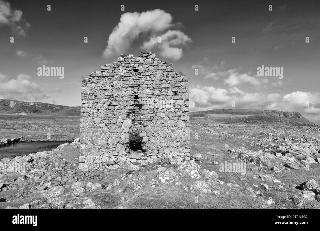 Ruin at Rue Point, Rathlin Island, County Antrim, Irlanda del Nord, Regno Unito Foto Stock