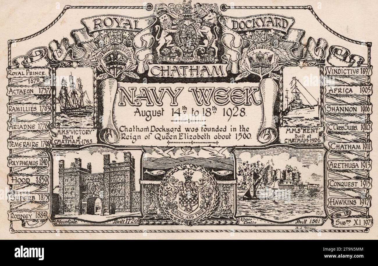 Cartolina pubblicitaria Chatham Navy Week 1928, Royal Dockyard, Chatham Kent Inghilterra. Foto Stock
