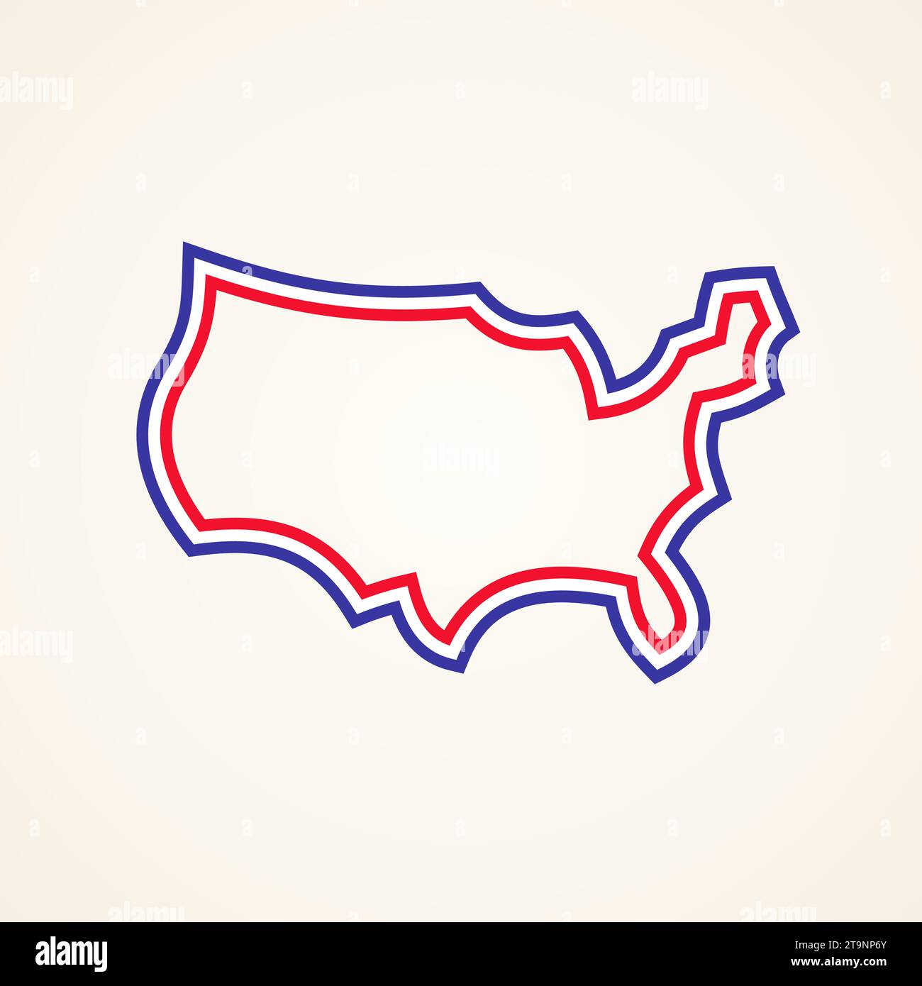 Mappa semplificata stilizzata degli Stati Uniti, colori dalla bandiera. Illustrazione Vettoriale