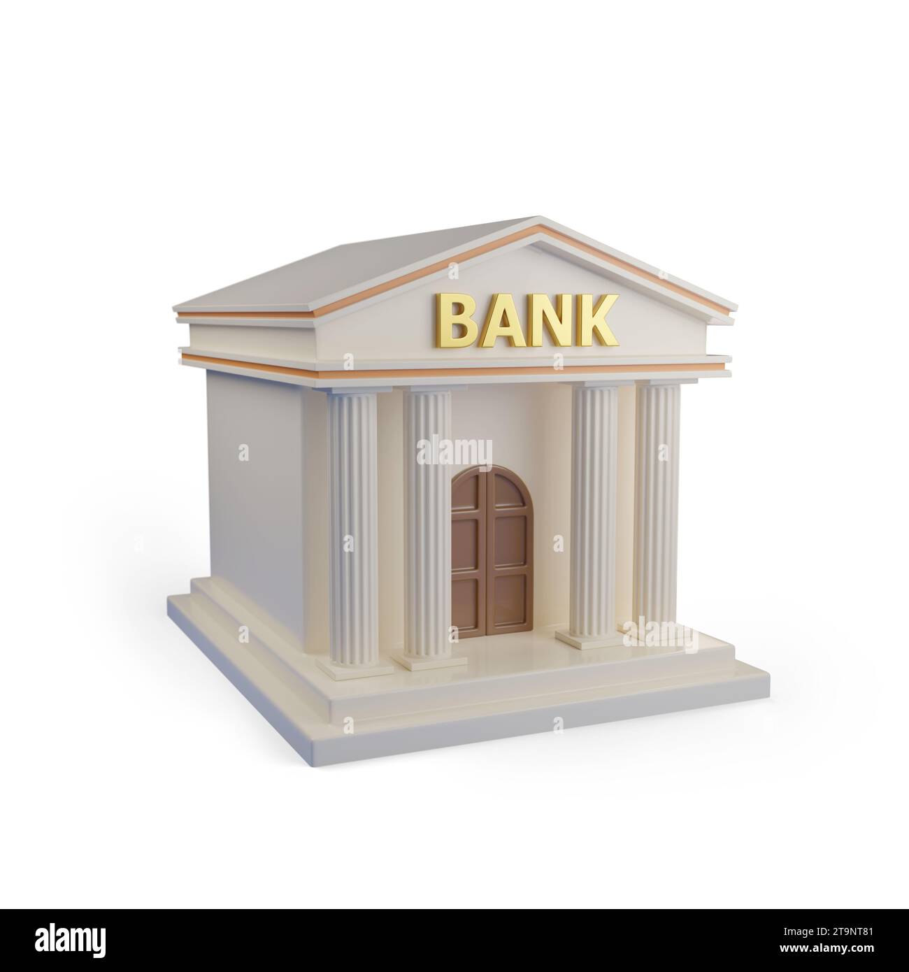 Edificio bancario isolato su sfondo bianco. illustrazione 3d. Foto Stock