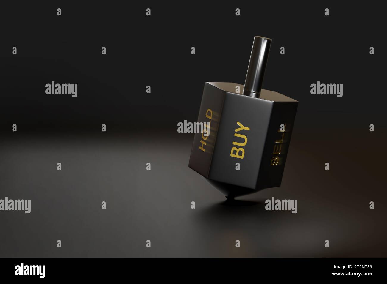 Girando in alto con le parole COMPRA, VENDI e MANTIENI con spazio di copia. Concetto di investimento. illustrazione 3d. Foto Stock