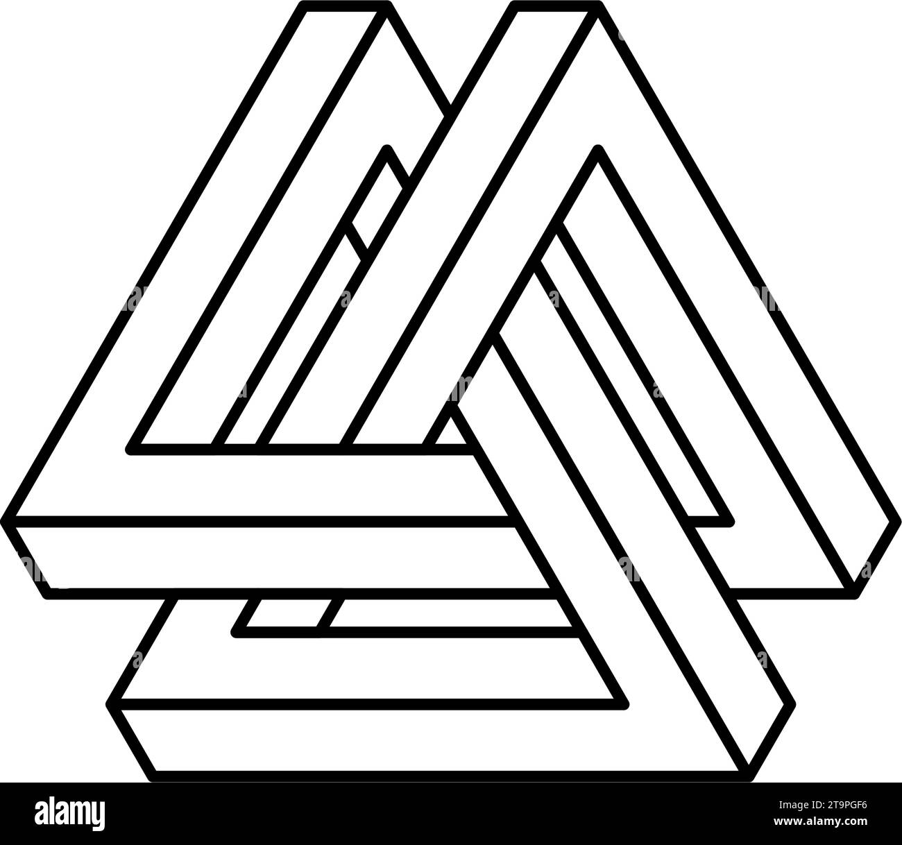 Forma triangolare impossibile. Illusione visiva ottica. Simbolo del loop Infinite triangolare. Forma geometrica irreale astratta. Elemento di design puzzle lineare per logo, icona, etichetta, etichetta, etichetta, decorazione. Illustrazione vettoriale Illustrazione Vettoriale