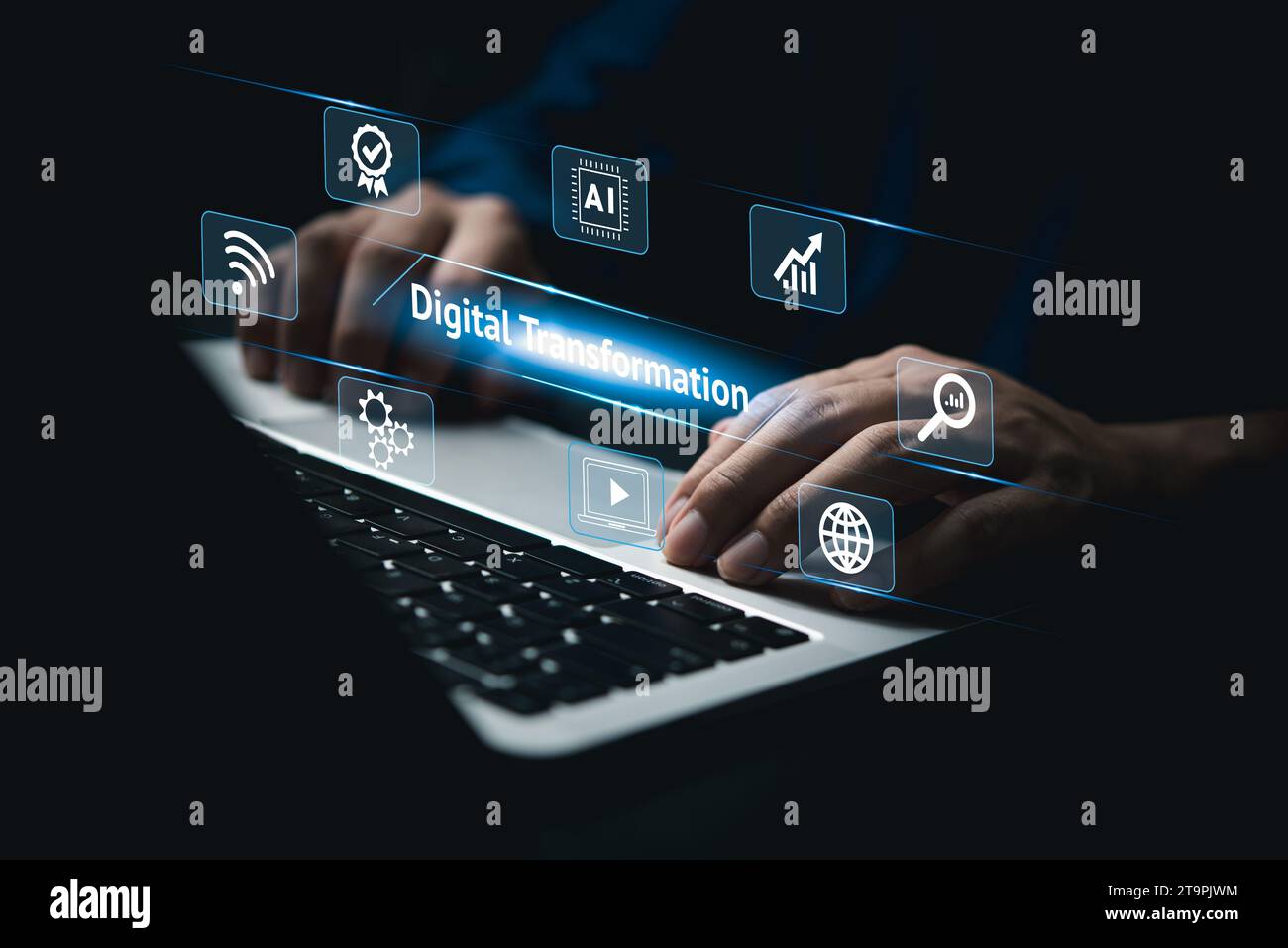 la strategia tecnologica per la trasformazione digitale implica la digitalizzazione dei processi e dei dati aziendali. ottimizzare la gestione del servizio clienti. IoT e. Foto Stock